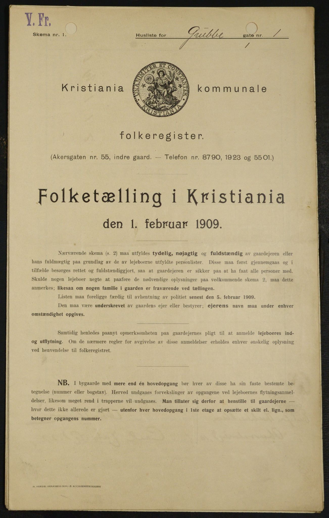 OBA, Municipal Census 1909 for Kristiania, 1909, p. 27434