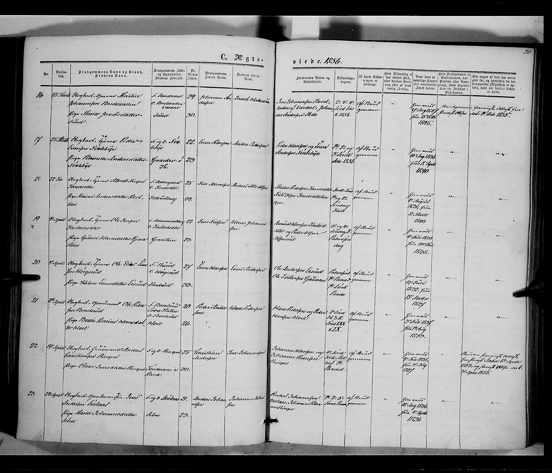 Vestre Toten prestekontor, AV/SAH-PREST-108/H/Ha/Haa/L0006: Parish register (official) no. 6, 1856-1861, p. 210