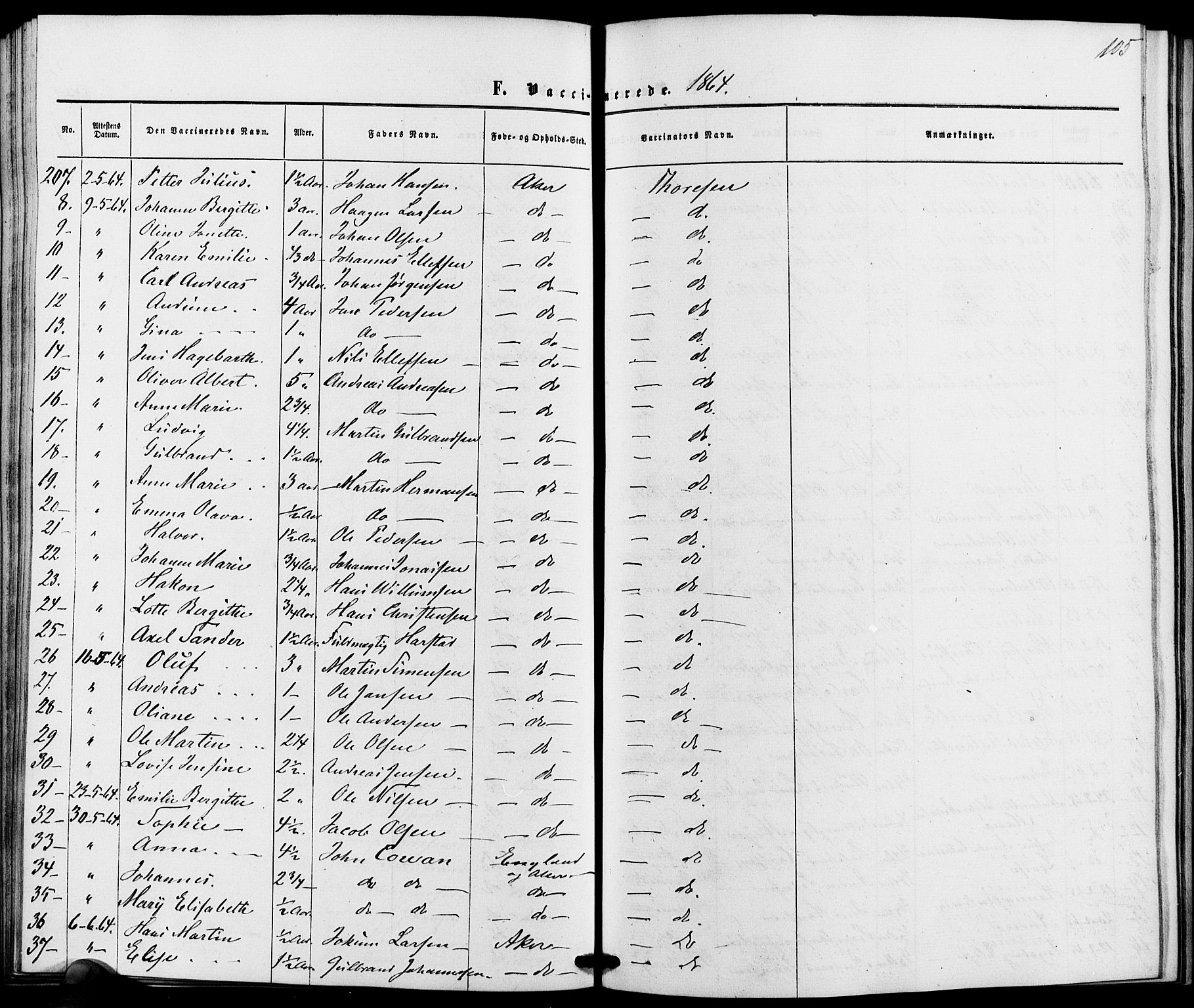 Vestre Aker prestekontor Kirkebøker, AV/SAO-A-10025/K/Ka/L0001: Vaccination register no. 1, 1857-1867, p. 105