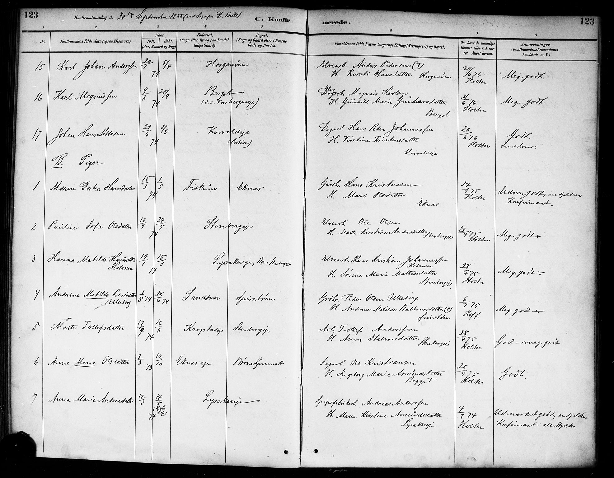 Nedre Eiker kirkebøker, AV/SAKO-A-612/F/Fa/L0003: Parish register (official) no. 3, 1885-1892, p. 123