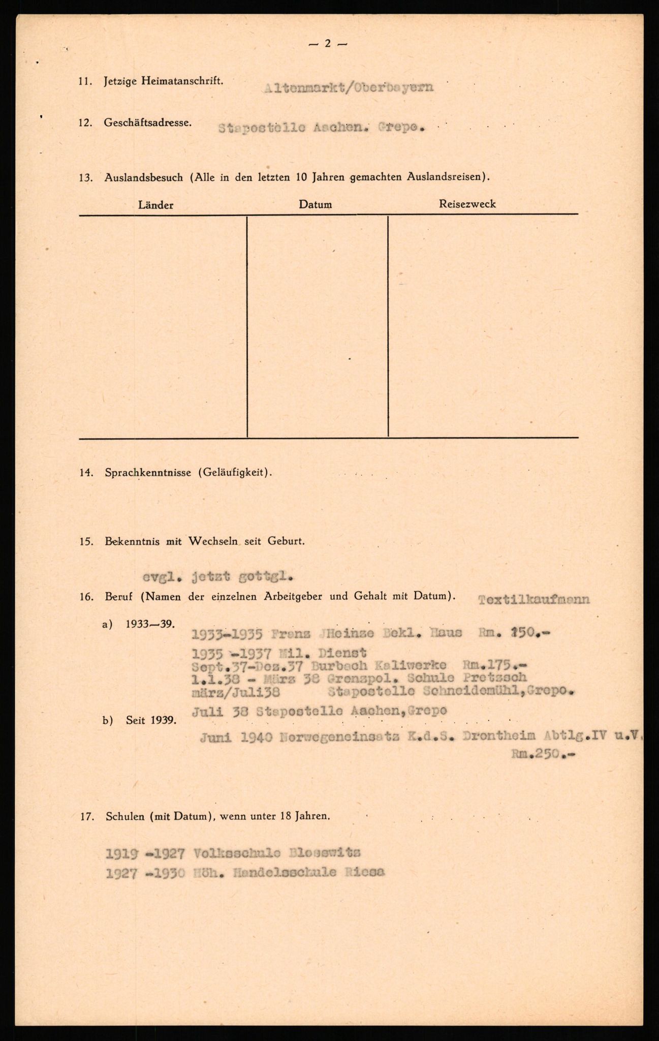 Forsvaret, Forsvarets overkommando II, AV/RA-RAFA-3915/D/Db/L0030: CI Questionaires. Tyske okkupasjonsstyrker i Norge. Tyskere., 1945-1946, p. 66