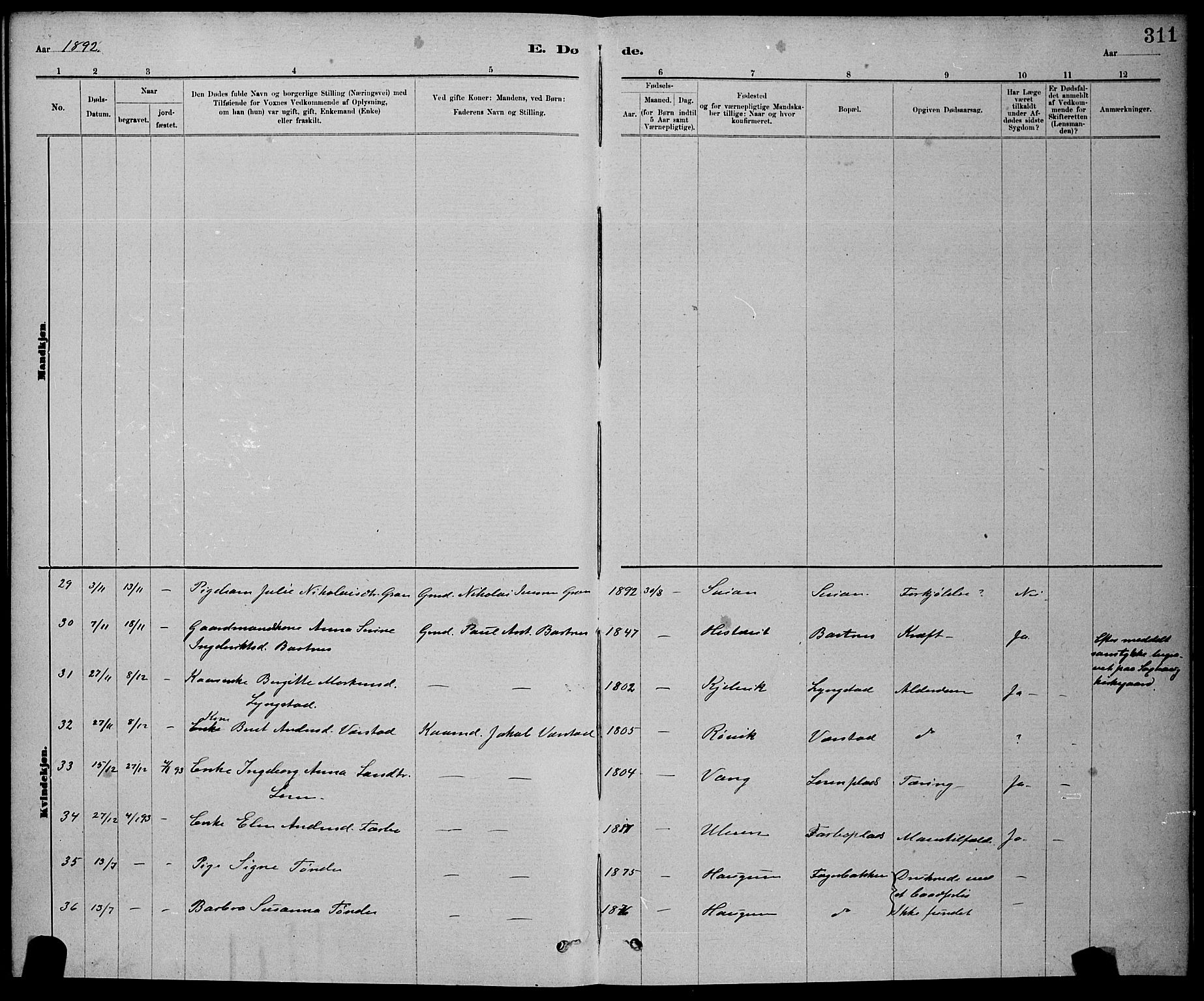 Ministerialprotokoller, klokkerbøker og fødselsregistre - Nord-Trøndelag, SAT/A-1458/730/L0301: Parish register (copy) no. 730C04, 1880-1897, p. 311
