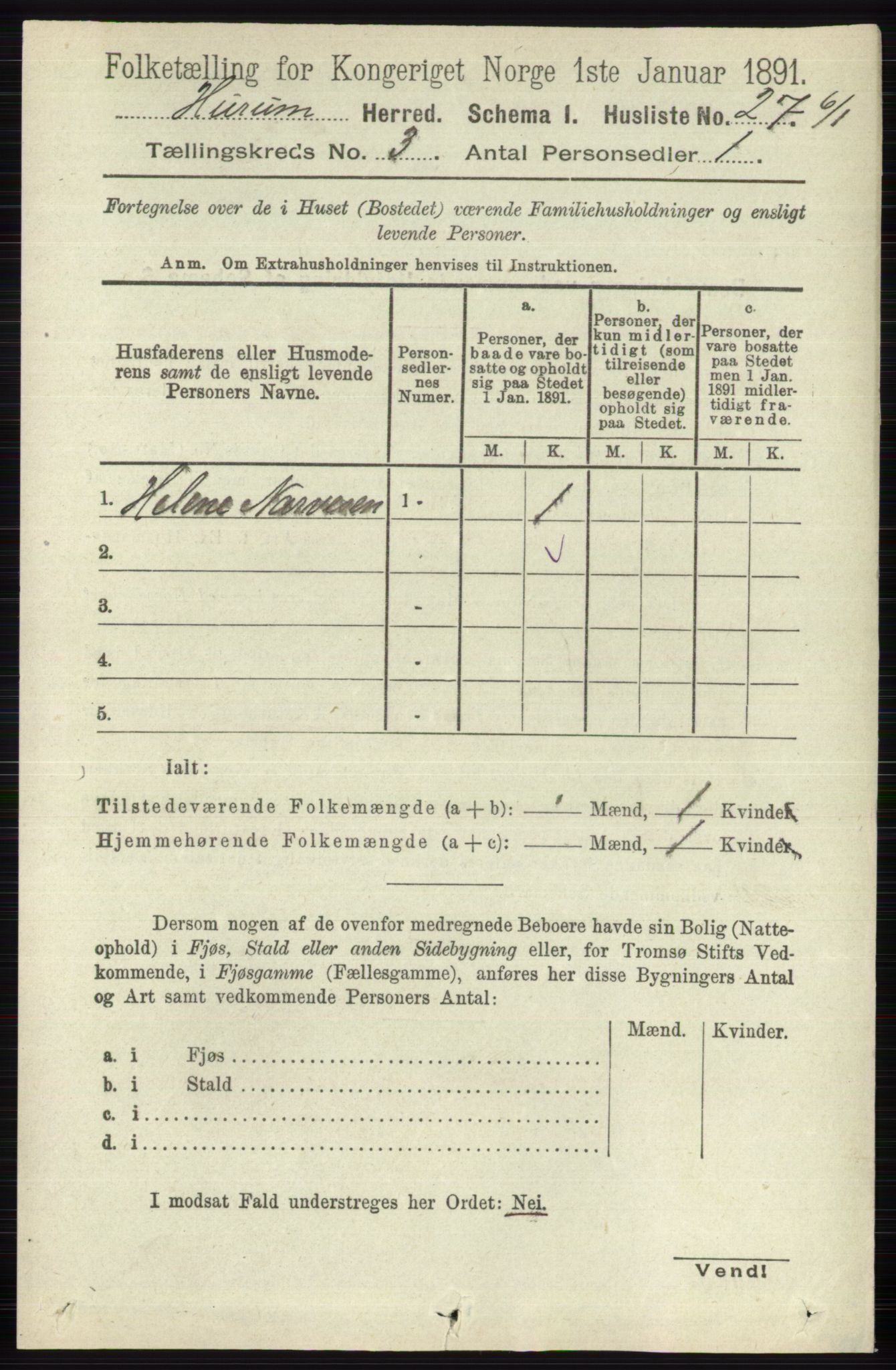 RA, 1891 census for 0628 Hurum, 1891, p. 946