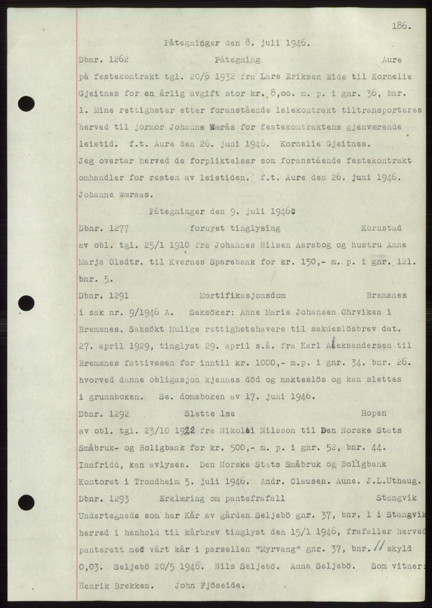 Nordmøre sorenskriveri, SAT/A-4132/1/2/2Ca: Mortgage book no. C82b, 1946-1951, Diary no: : 1262/1946