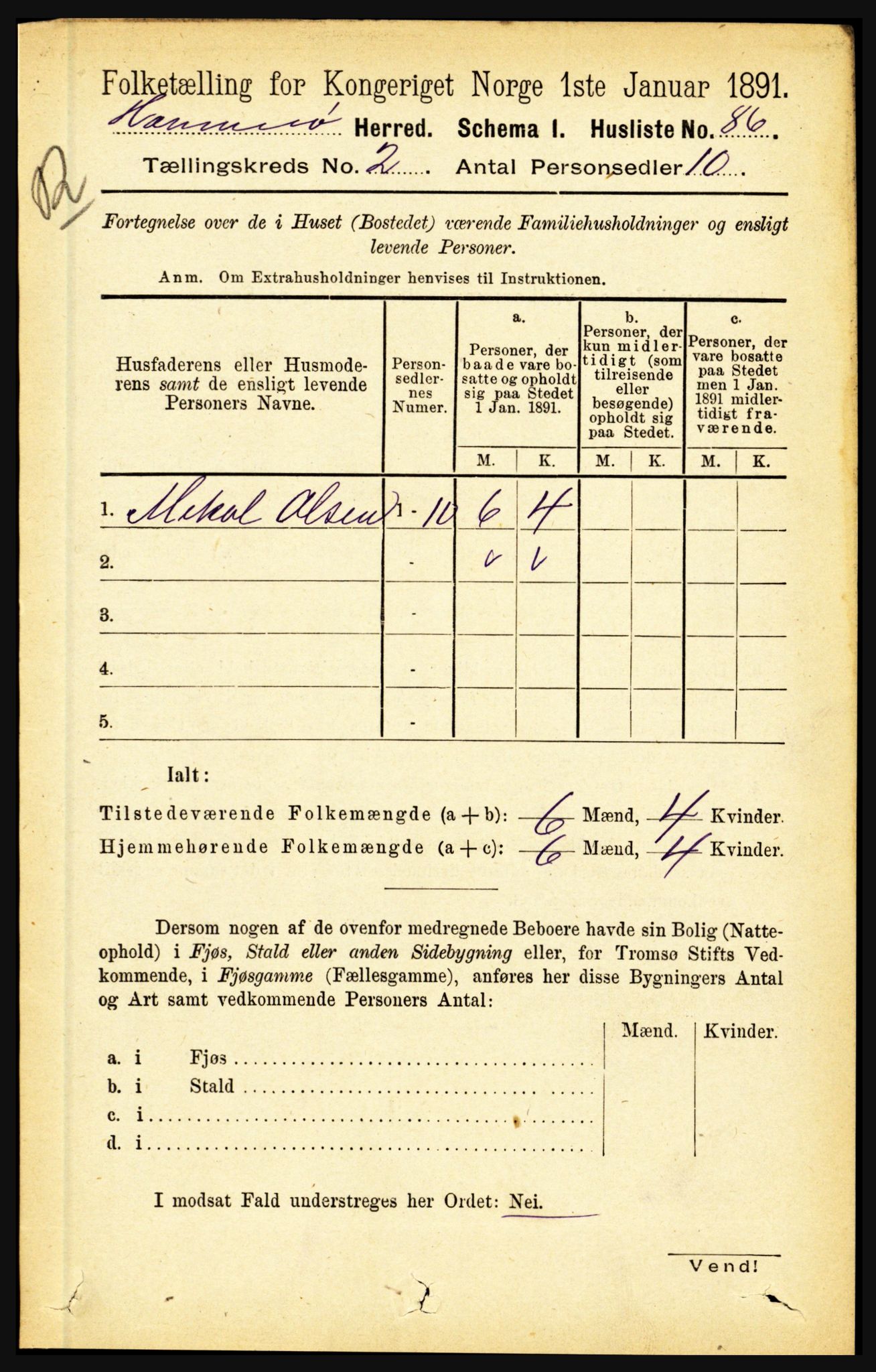 RA, 1891 census for 1849 Hamarøy, 1891, p. 574