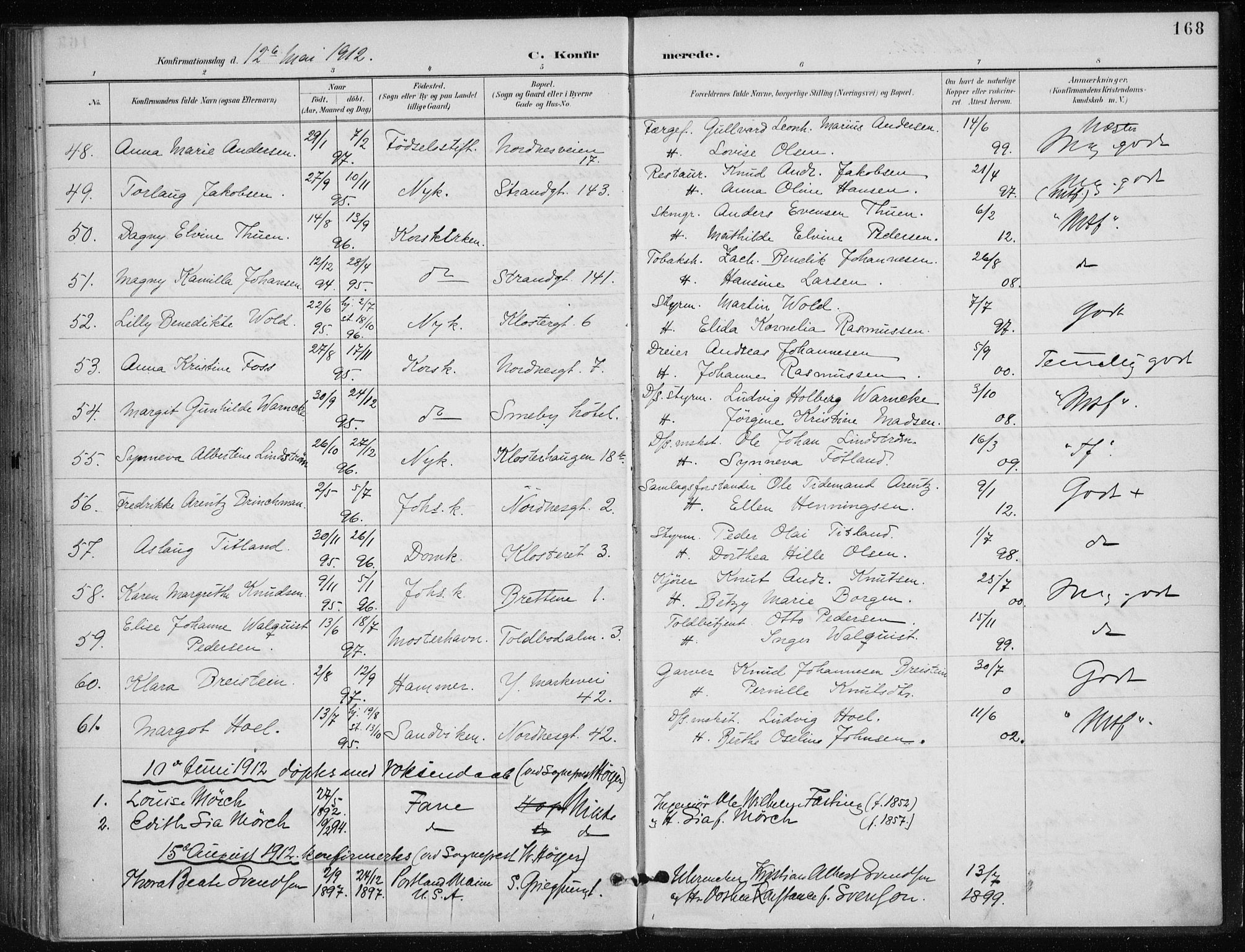 Nykirken Sokneprestembete, AV/SAB-A-77101/H/Haa/L0028: Parish register (official) no. C 7, 1887-1913, p. 168