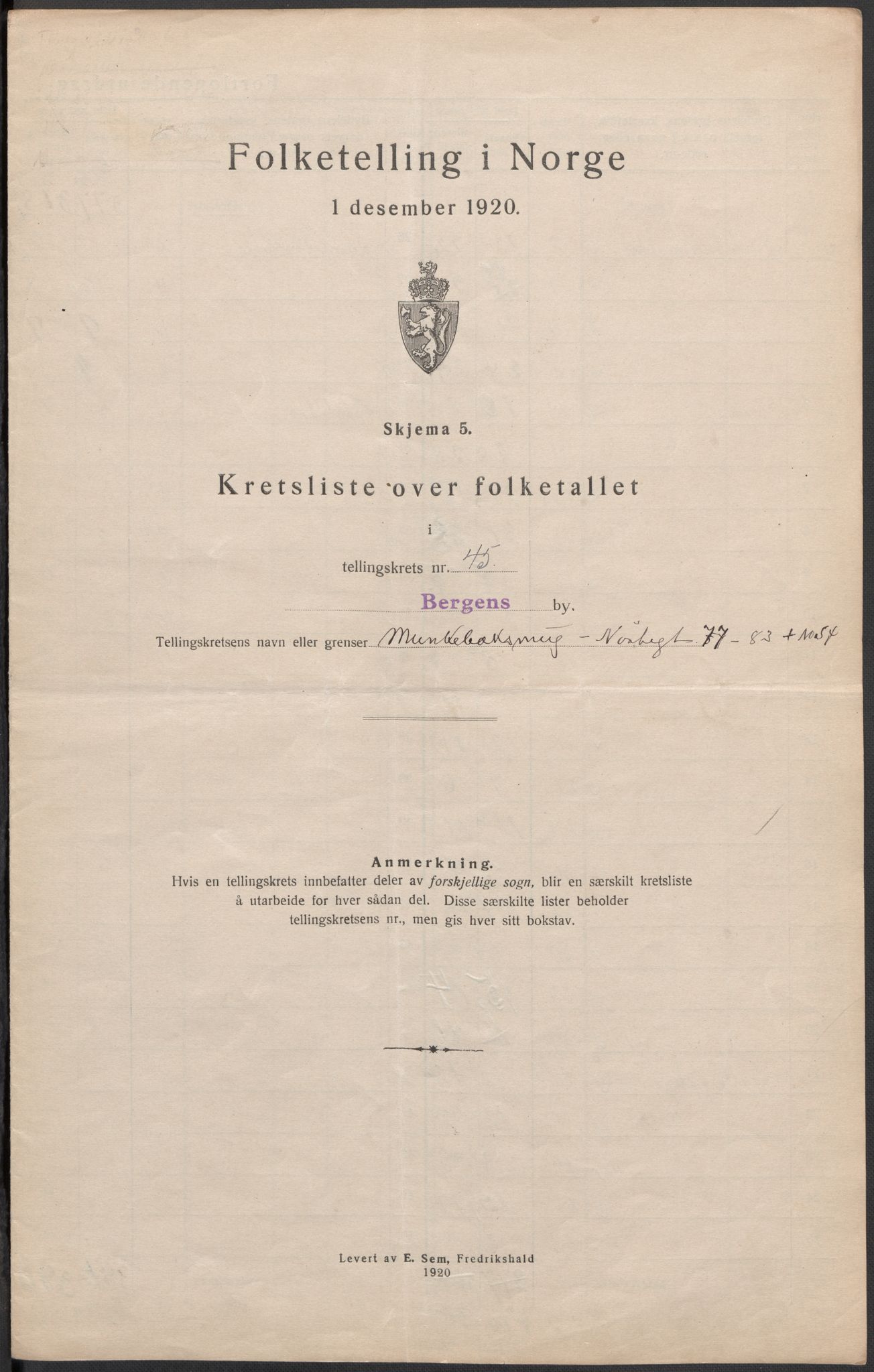 SAB, 1920 census for Bergen, 1920, p. 147