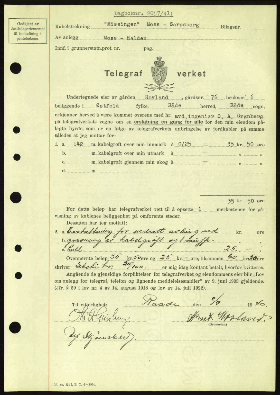 Moss sorenskriveri, AV/SAO-A-10168: Mortgage book no. A9, 1941-1942, Diary no: : 2057/1941