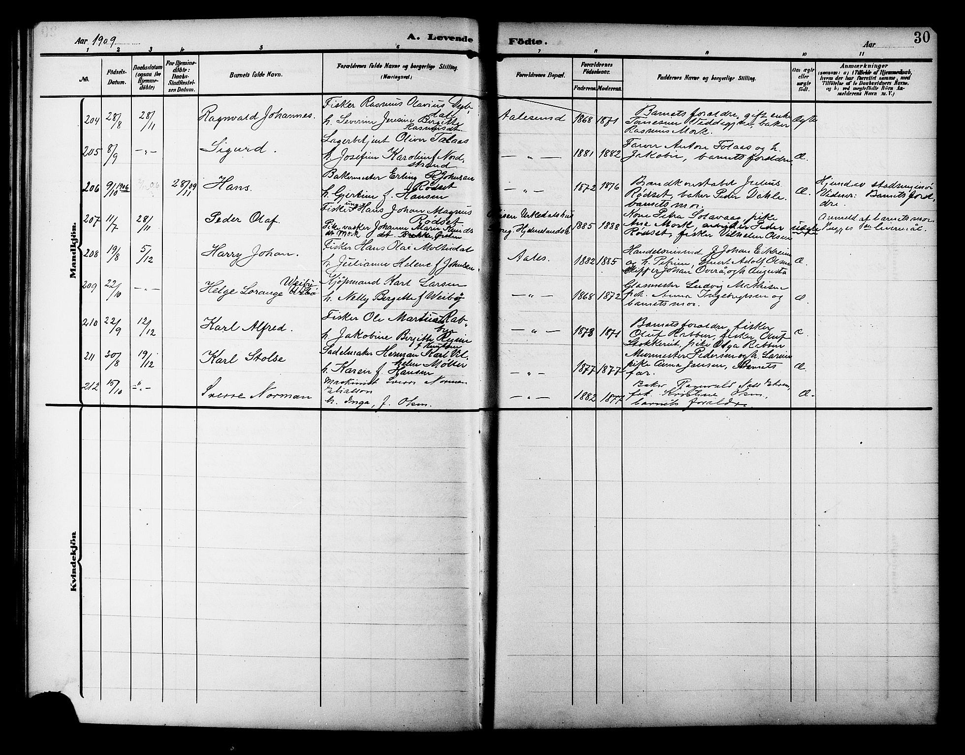 Ministerialprotokoller, klokkerbøker og fødselsregistre - Møre og Romsdal, AV/SAT-A-1454/529/L0471: Parish register (copy) no. 529C08, 1909-1921, p. 30