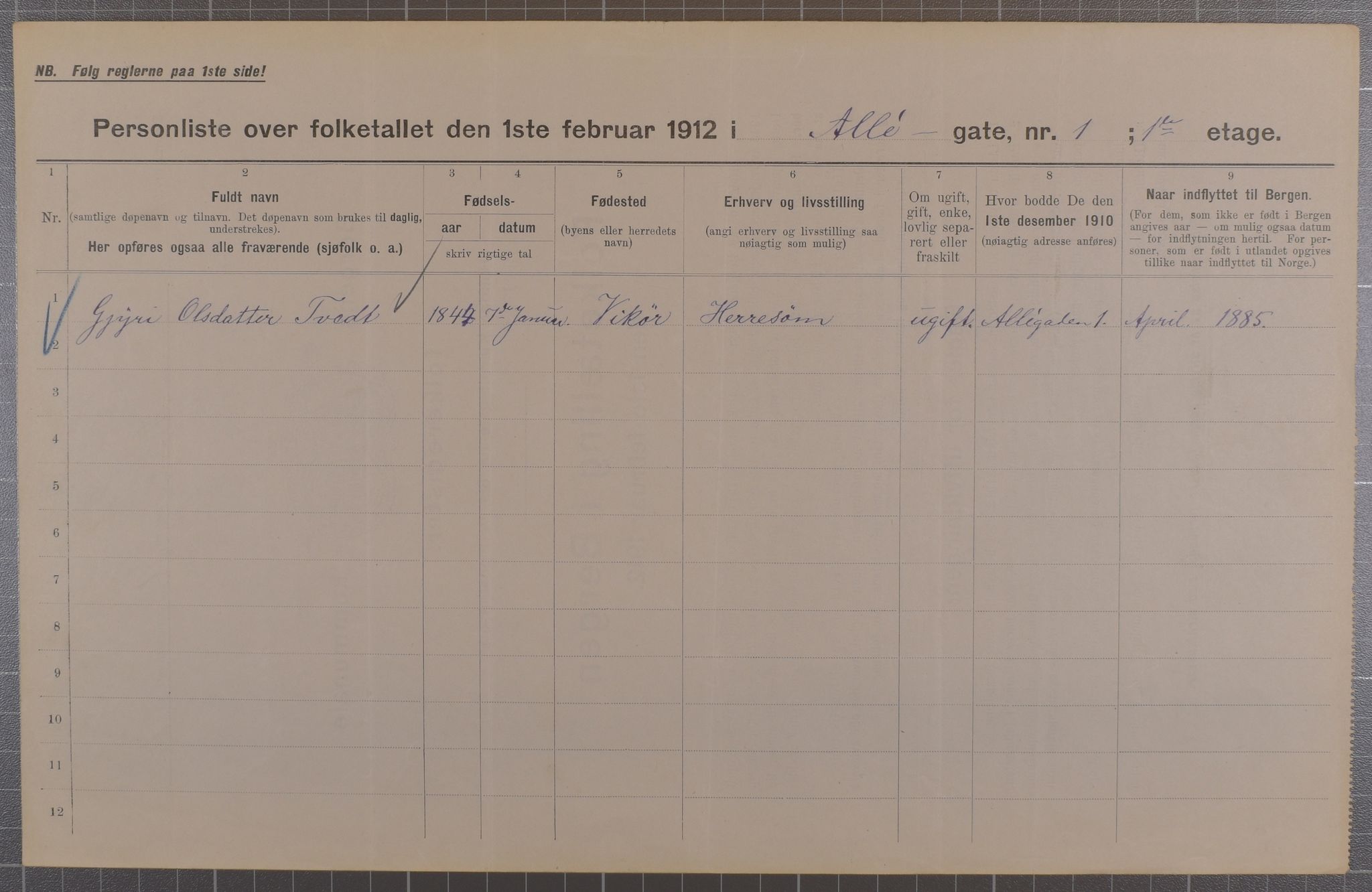 SAB, Municipal Census 1912 for Bergen, 1912, p. 934