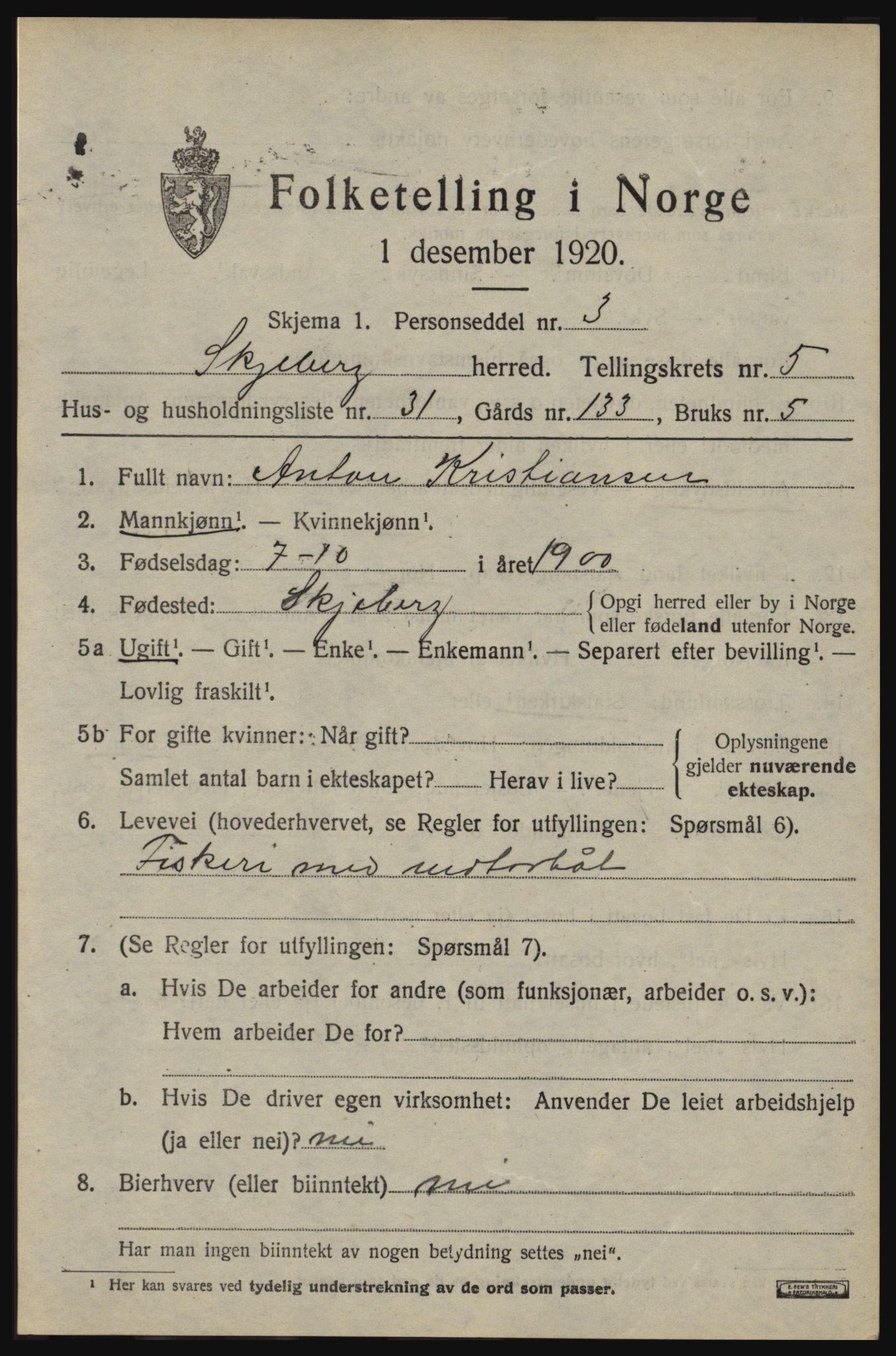 SAO, 1920 census for Skjeberg, 1920, p. 5973