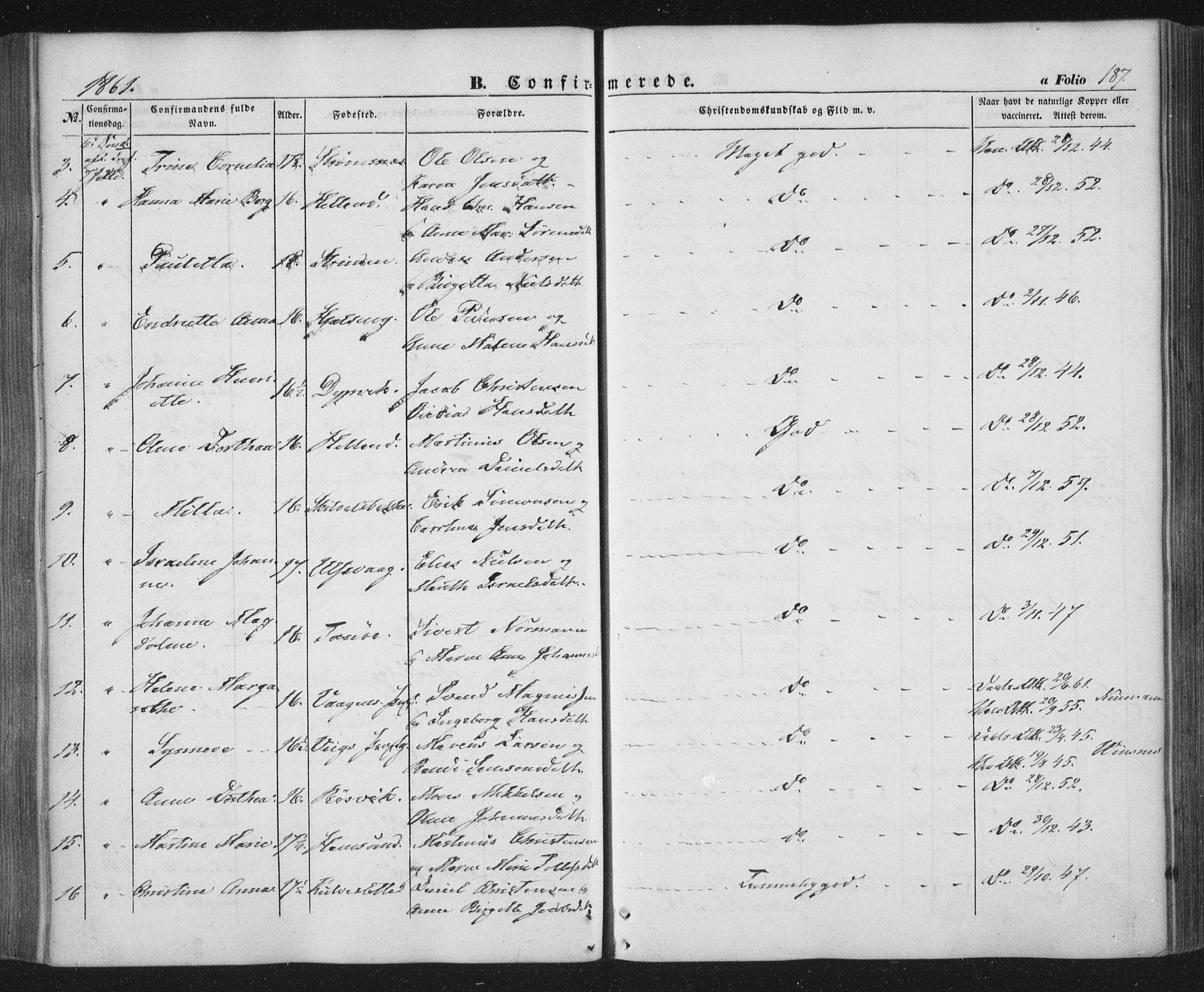 Ministerialprotokoller, klokkerbøker og fødselsregistre - Nordland, AV/SAT-A-1459/859/L0844: Parish register (official) no. 859A04, 1849-1862, p. 187