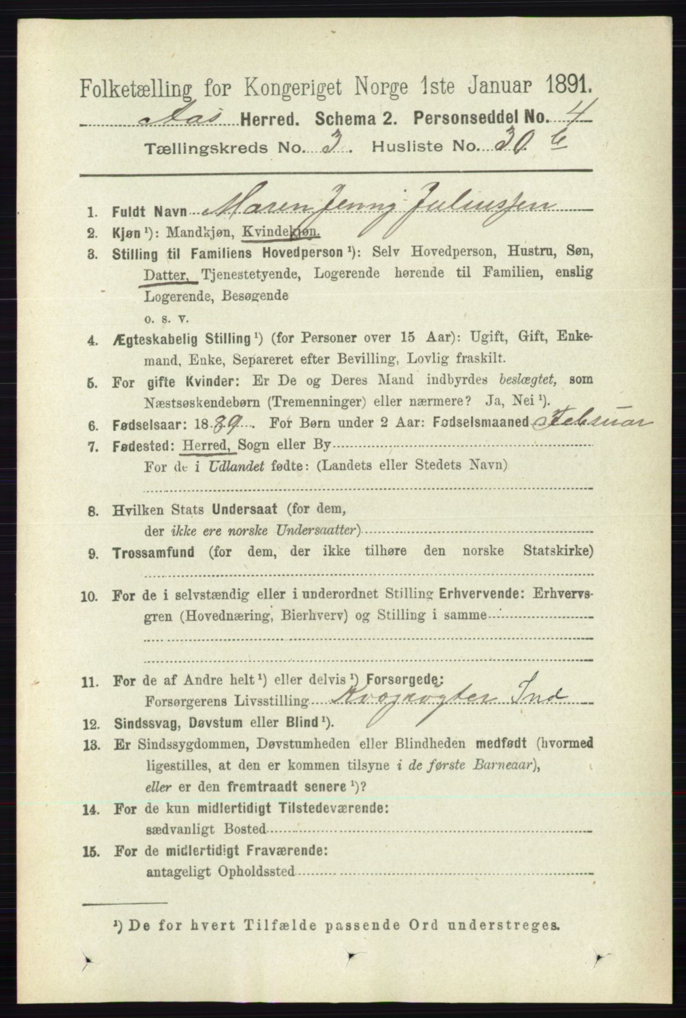 RA, 1891 census for 0214 Ås, 1891, p. 2919