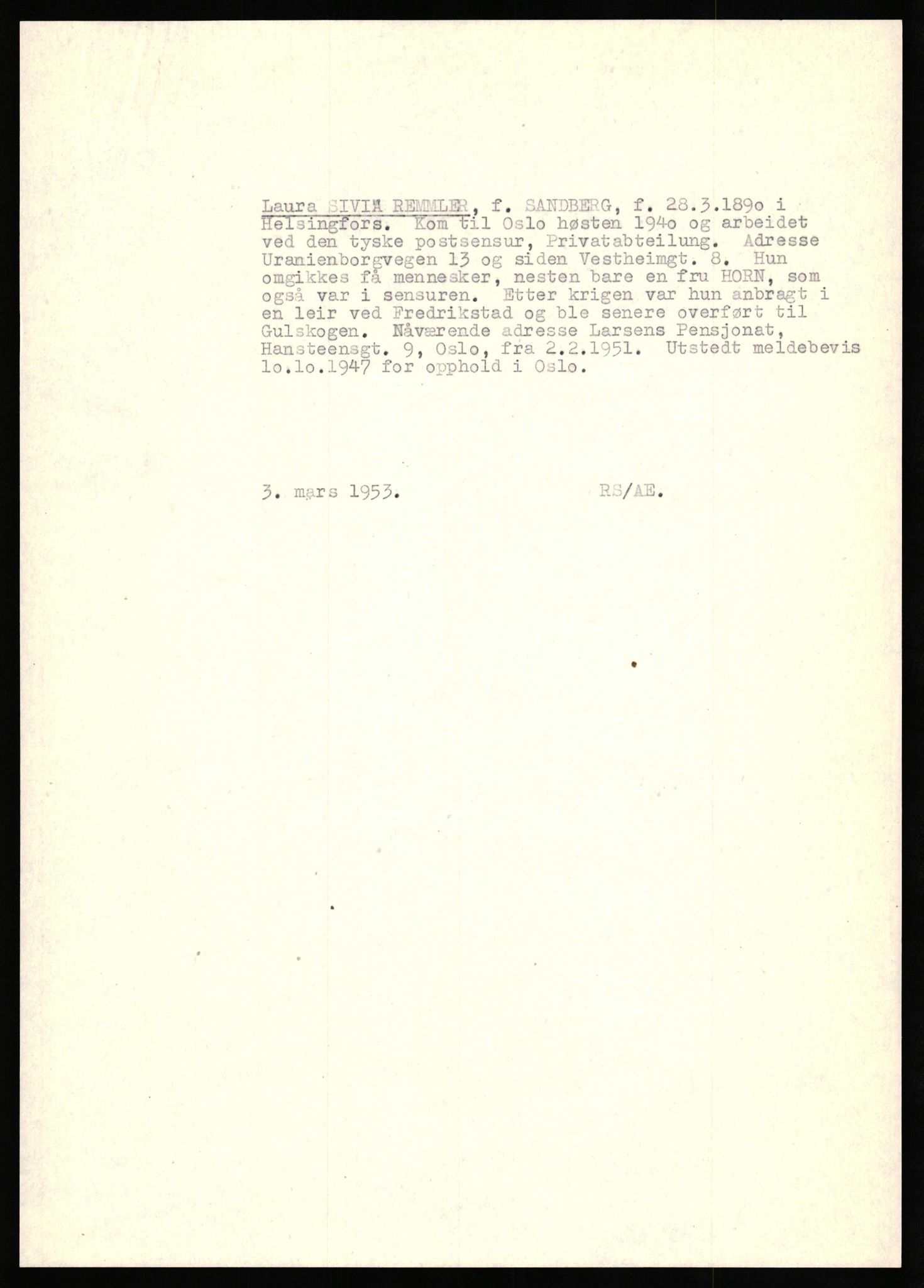 Forsvaret, Forsvarets overkommando II, AV/RA-RAFA-3915/D/Db/L0027: CI Questionaires. Tyske okkupasjonsstyrker i Norge. Tyskere., 1945-1946, p. 233