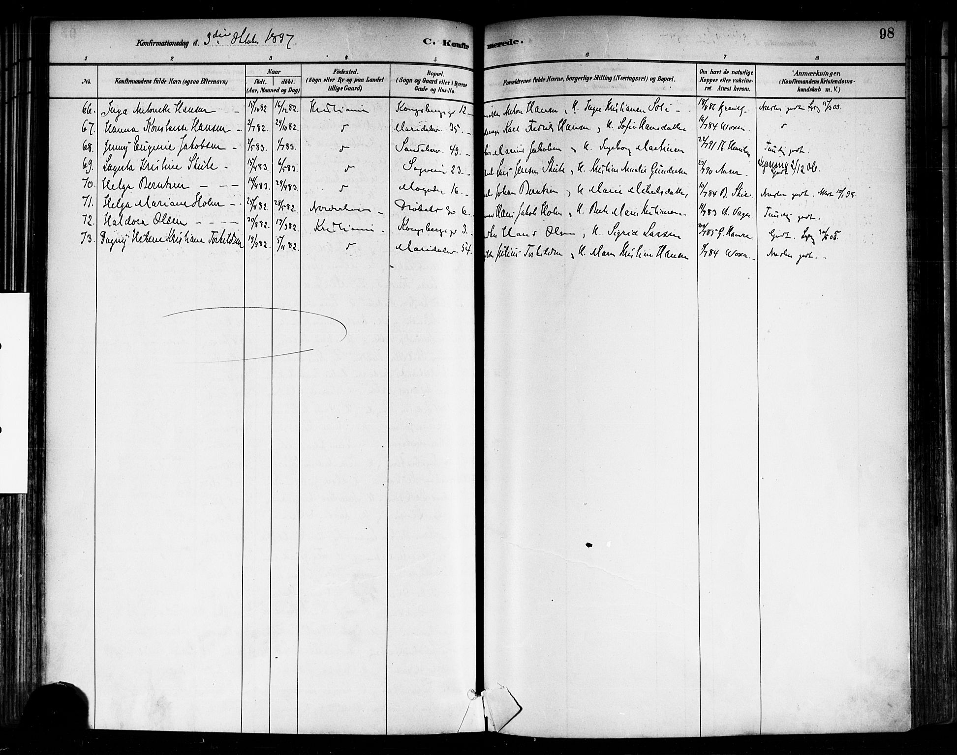 Sagene prestekontor Kirkebøker, AV/SAO-A-10796/F/L0002: Parish register (official) no. 2, 1880-1897, p. 98