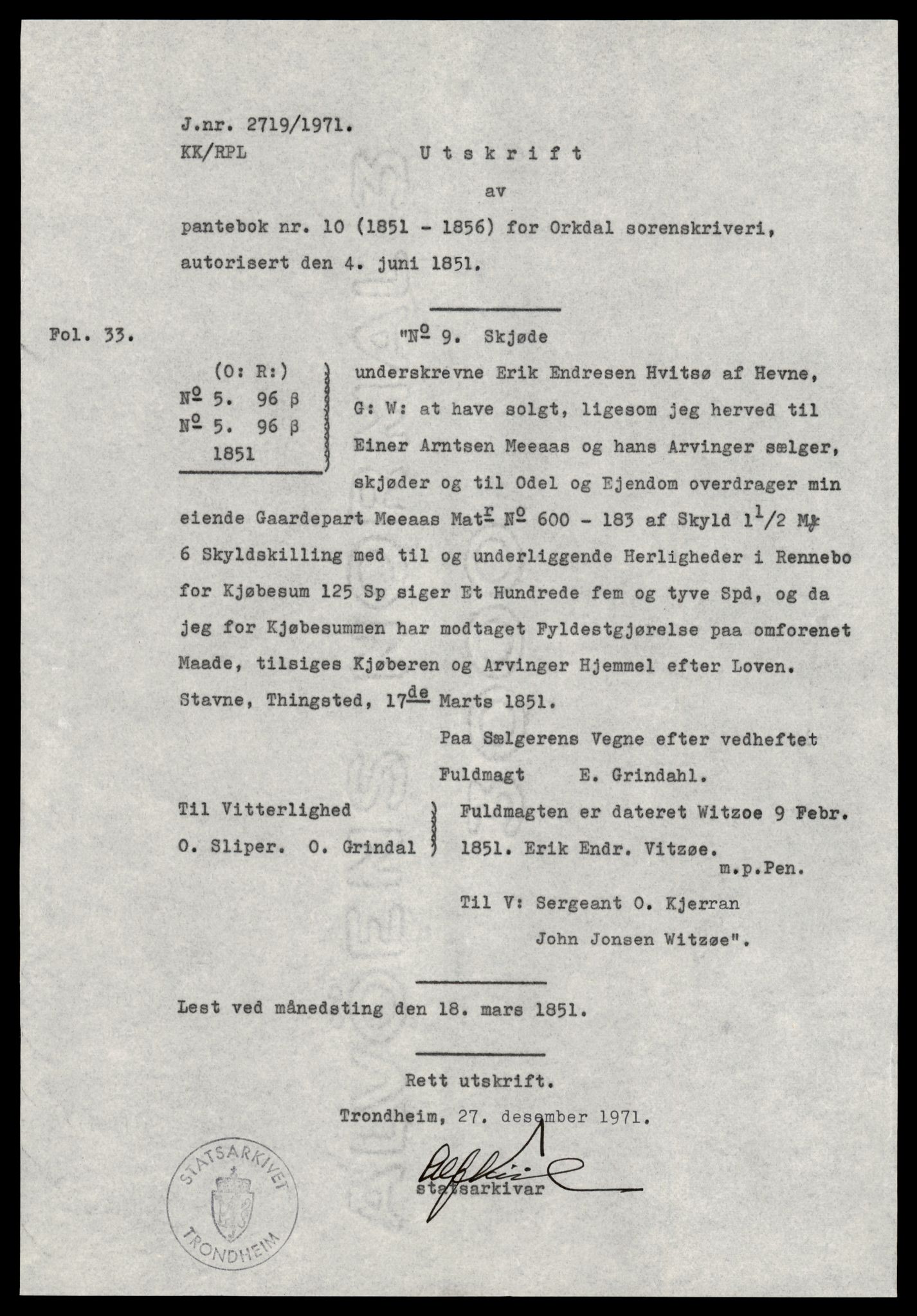 Statsarkivet i Trondheim, SAT/A-4183/J/Jg/L0003: Pantebok 10, 1851-1856