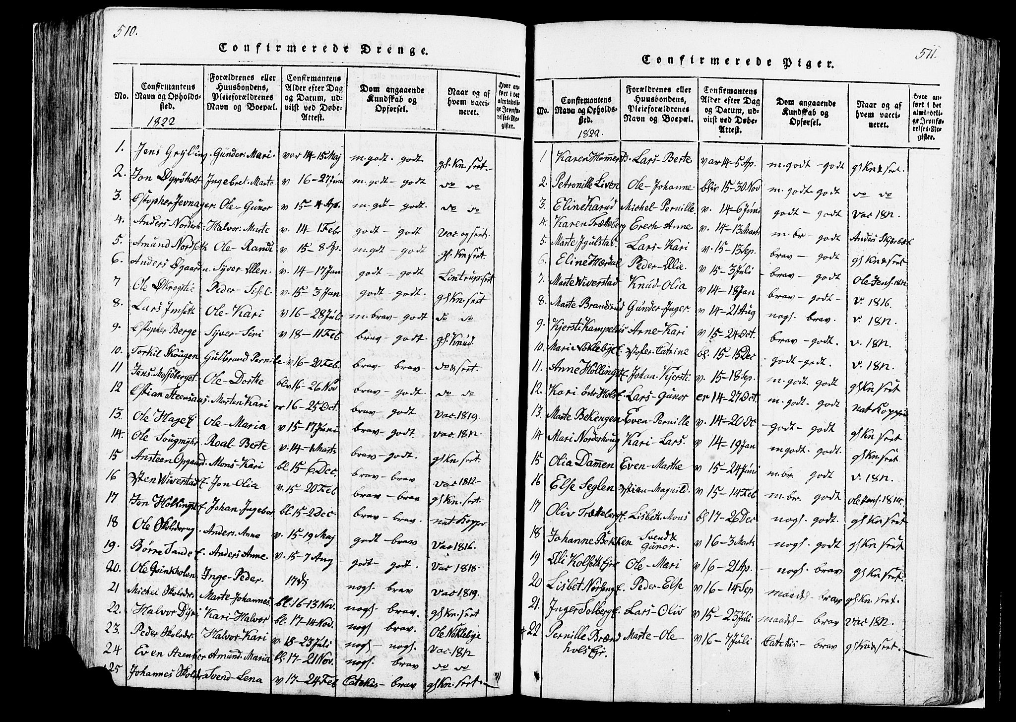 Løten prestekontor, AV/SAH-PREST-022/K/Ka/L0005: Parish register (official) no. 5, 1814-1832, p. 510-511
