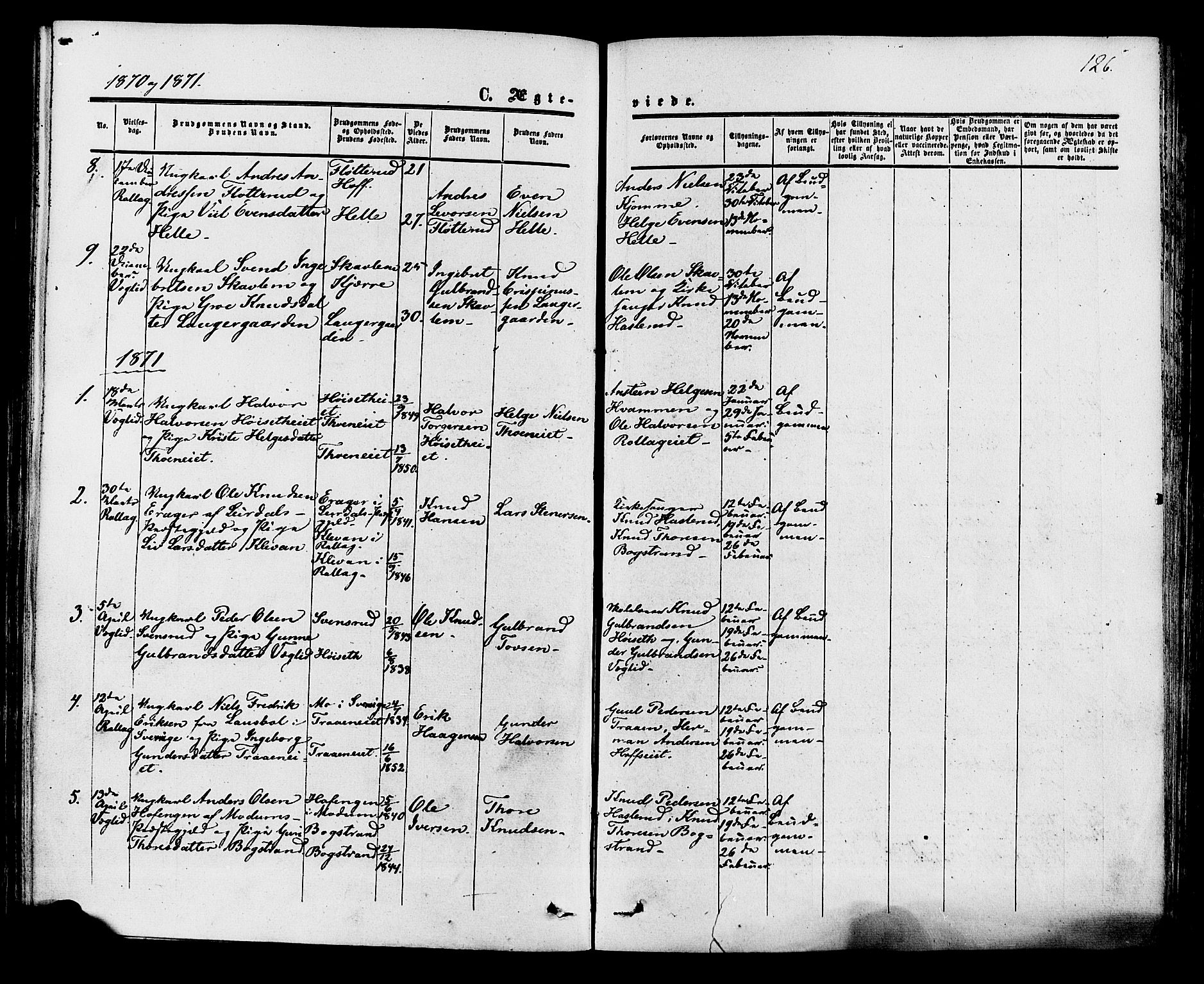 Rollag kirkebøker, SAKO/A-240/F/Fa/L0009: Parish register (official) no. I 9, 1860-1874, p. 126