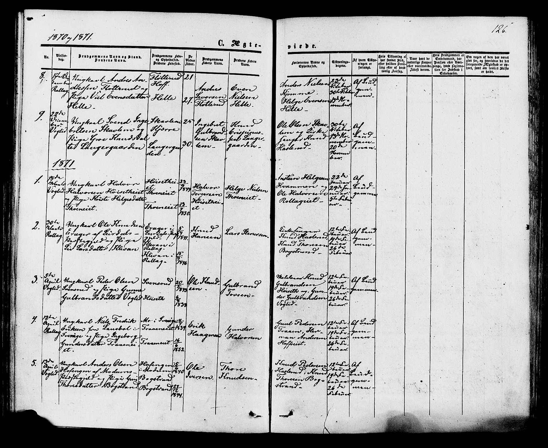 Rollag kirkebøker, AV/SAKO-A-240/F/Fa/L0009: Parish register (official) no. I 9, 1860-1874, p. 126