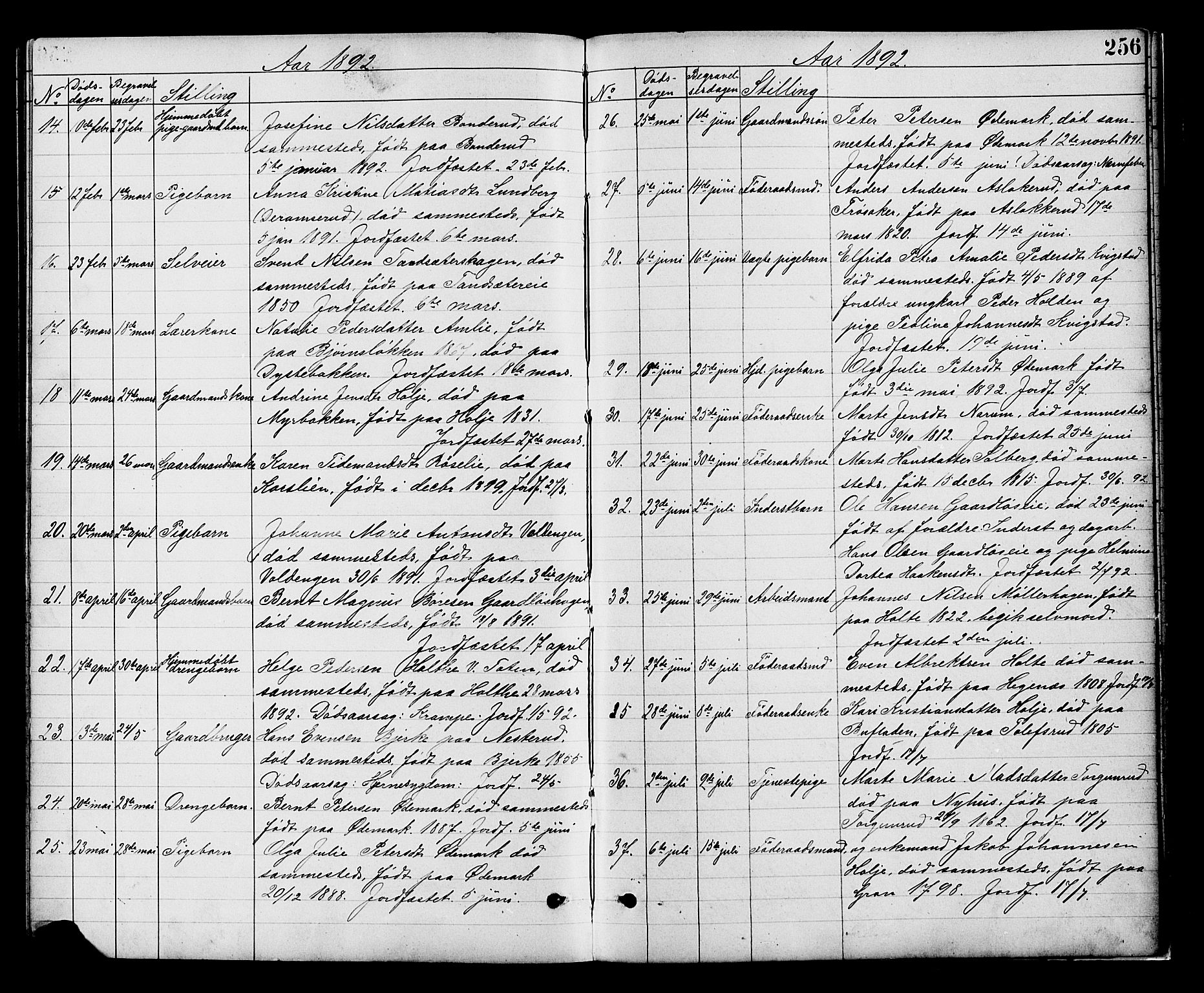 Vestre Toten prestekontor, SAH/PREST-108/H/Ha/Hab/L0008: Parish register (copy) no. 8, 1885-1900, p. 256