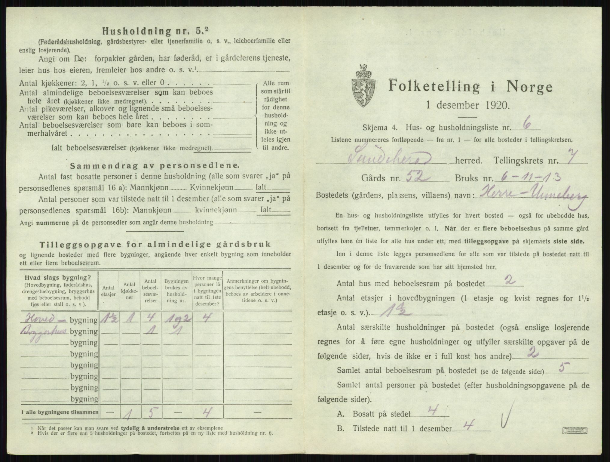 SAKO, 1920 census for Sandeherred, 1920, p. 1469
