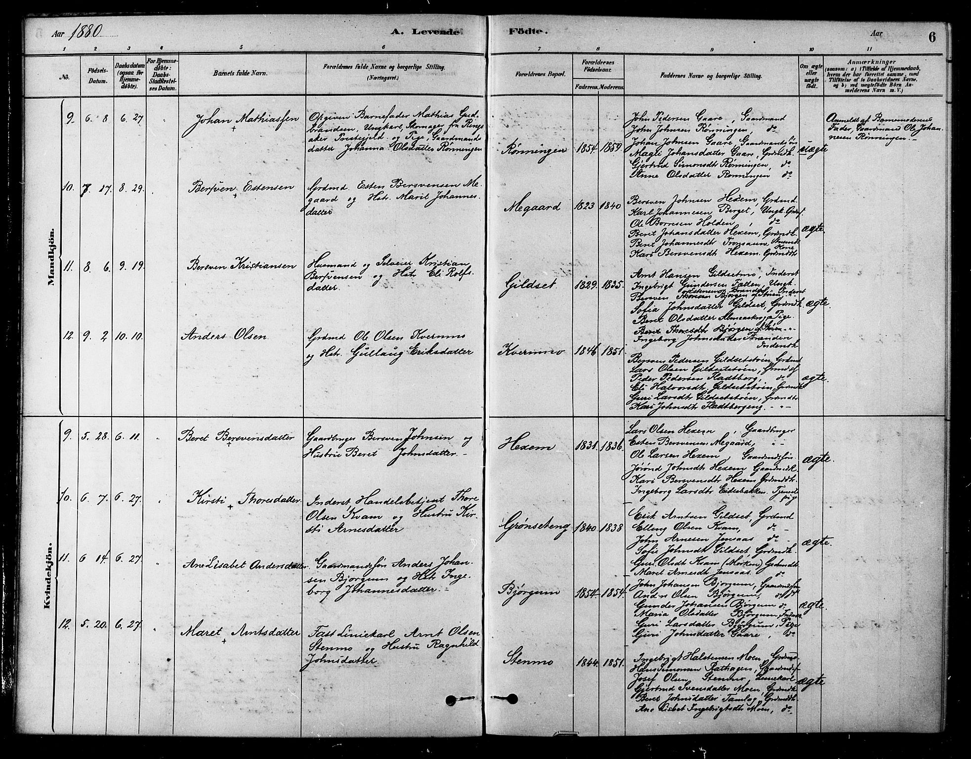 Ministerialprotokoller, klokkerbøker og fødselsregistre - Sør-Trøndelag, SAT/A-1456/685/L0972: Parish register (official) no. 685A09, 1879-1890, p. 6