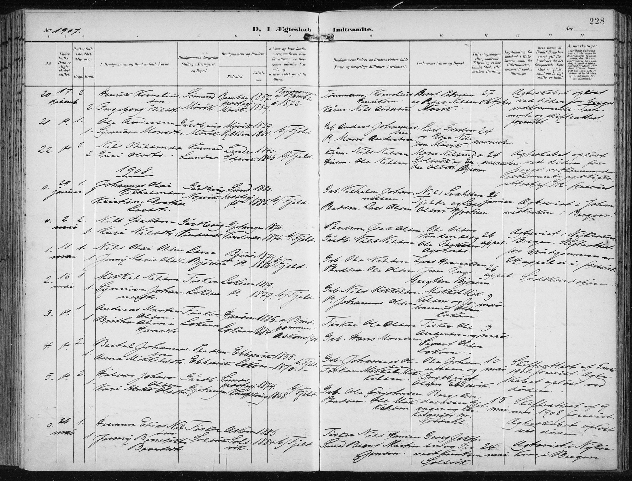 Fjell sokneprestembete, SAB/A-75301/H/Haa: Parish register (official) no. A  9, 1899-1910, p. 228