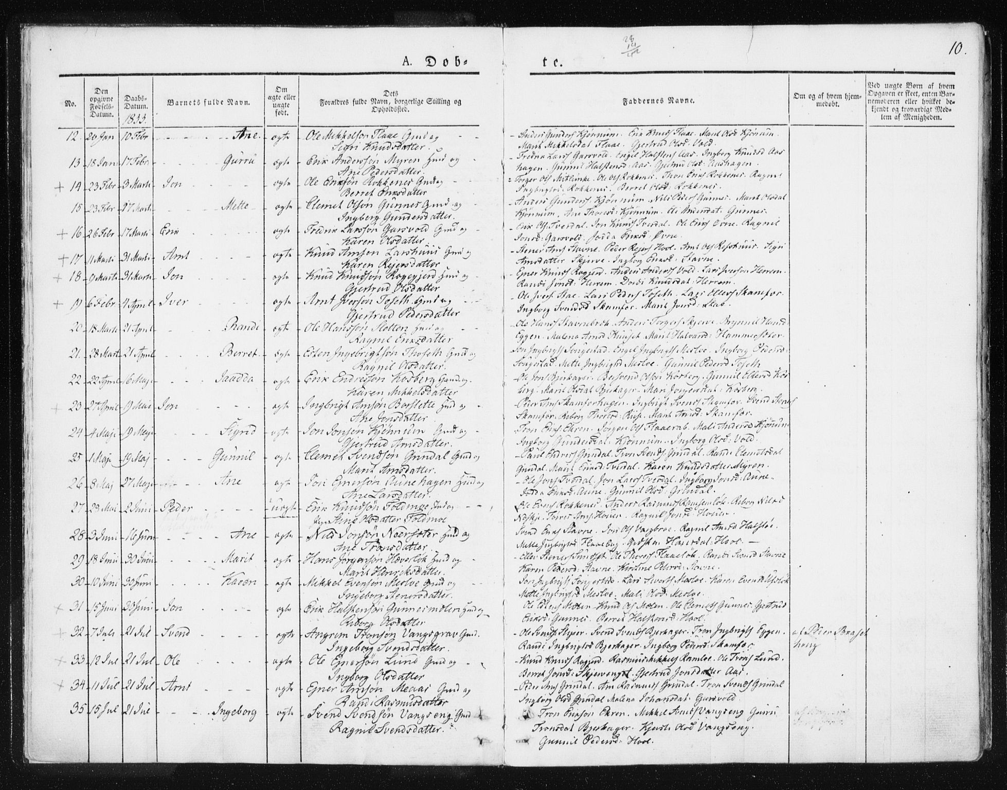 Ministerialprotokoller, klokkerbøker og fødselsregistre - Sør-Trøndelag, AV/SAT-A-1456/674/L0869: Parish register (official) no. 674A01, 1829-1860, p. 10