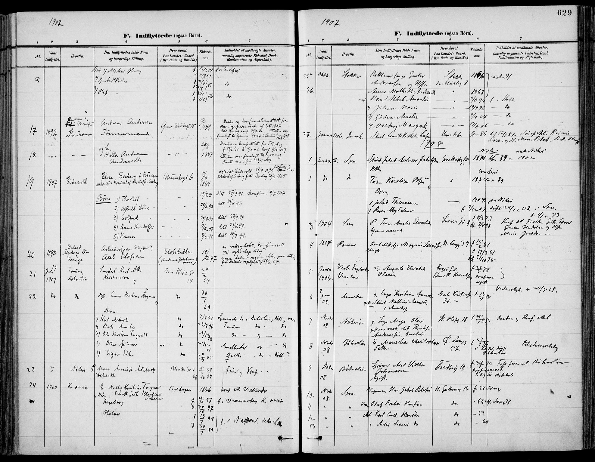 Tønsberg kirkebøker, AV/SAKO-A-330/F/Fa/L0013: Parish register (official) no. I 13, 1900-1913, p. 629