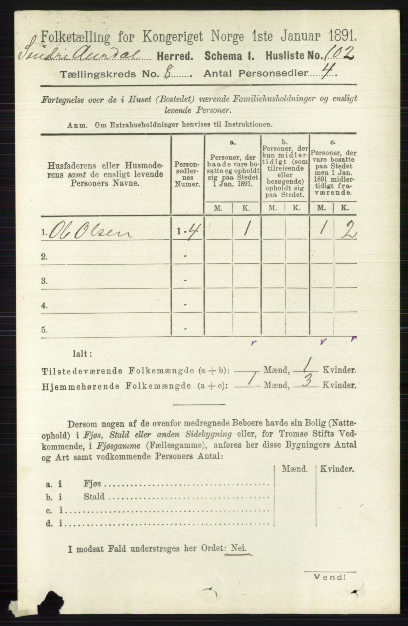 RA, 1891 census for 0540 Sør-Aurdal, 1891, p. 4852