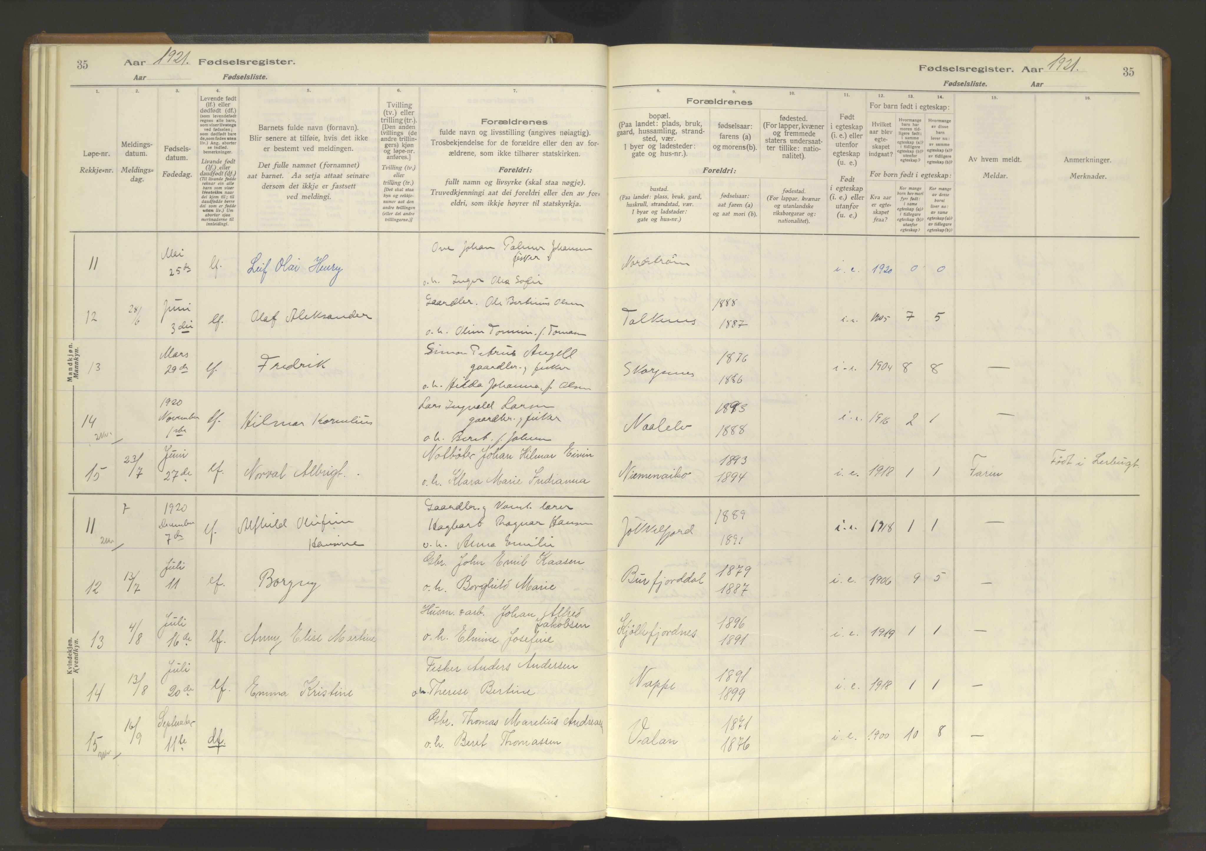 Skjervøy sokneprestkontor, SATØ/S-1300/I/Ia/L0062: Birth register no. 62, 1916-1950, p. 35