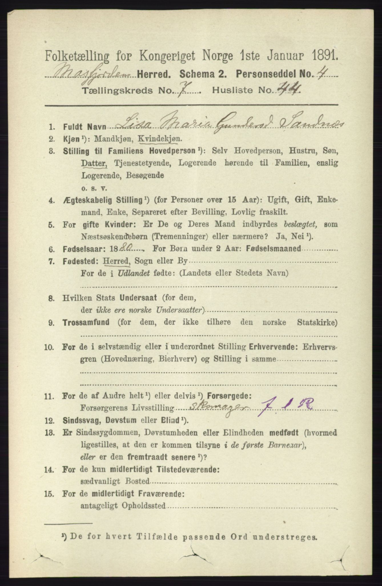 RA, 1891 census for 1266 Masfjorden, 1891, p. 1507