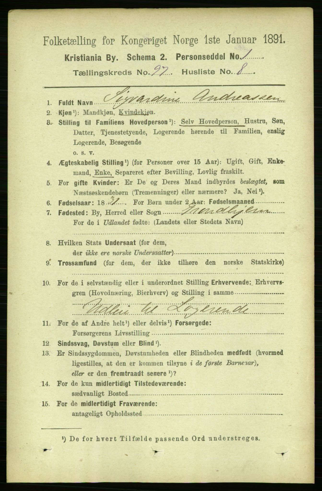 RA, 1891 census for 0301 Kristiania, 1891, p. 47087