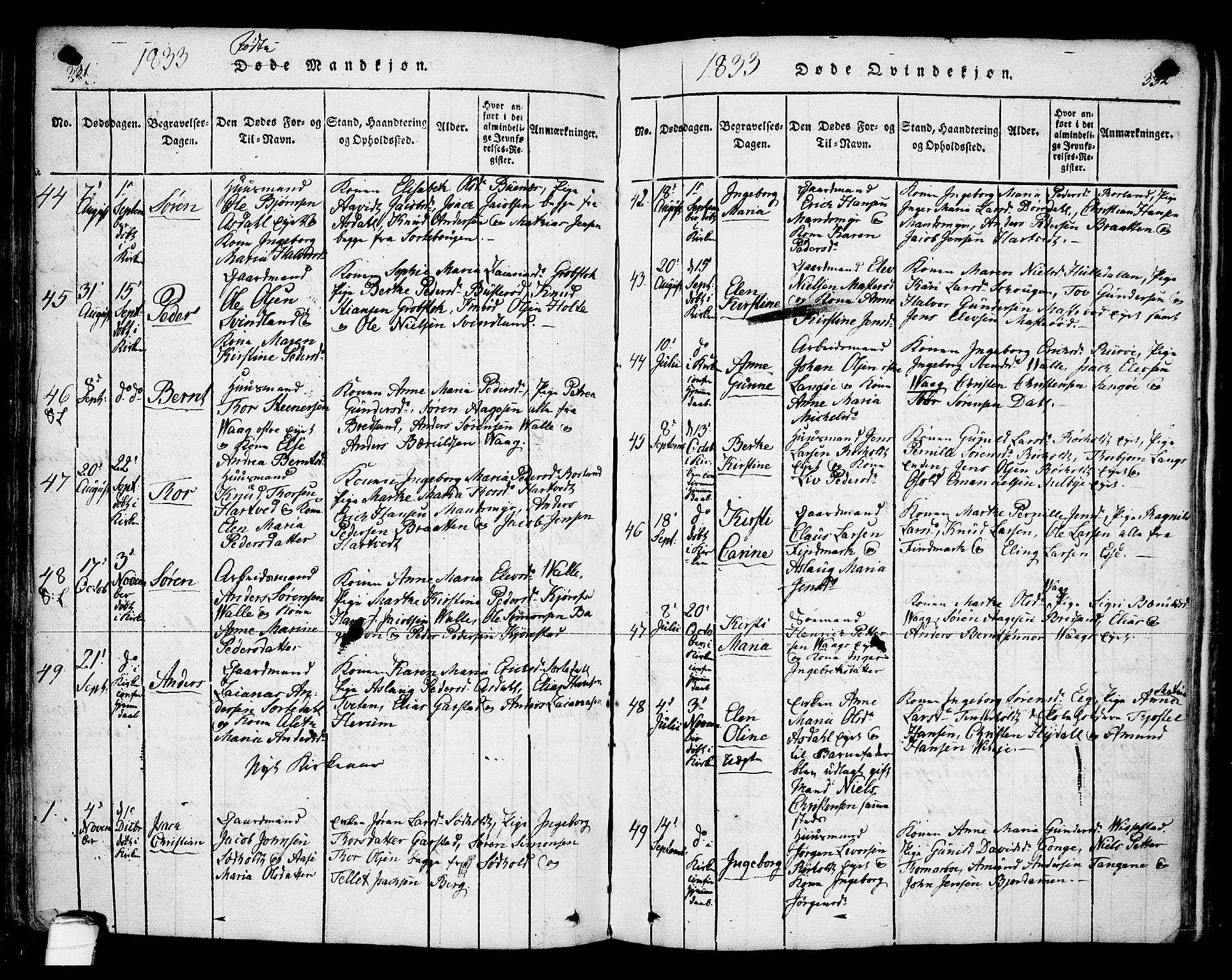 Bamble kirkebøker, AV/SAKO-A-253/F/Fa/L0003: Parish register (official) no. I 3 /1, 1814-1834, p. 331-332