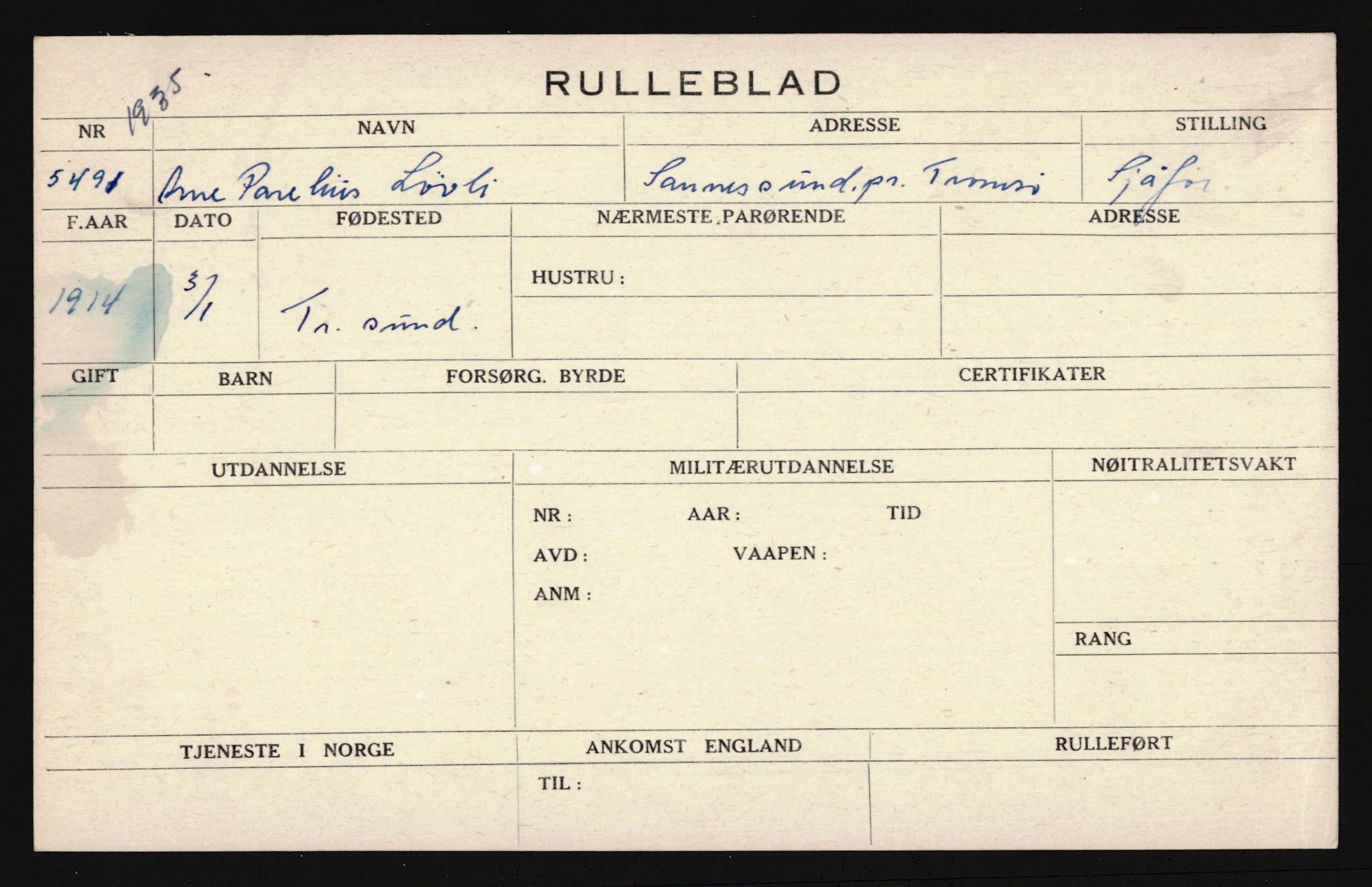 Forsvaret, Troms infanteriregiment nr. 16, AV/RA-RAFA-3146/P/Pa/L0019: Rulleblad for regimentets menige mannskaper, årsklasse 1935, 1935, p. 721