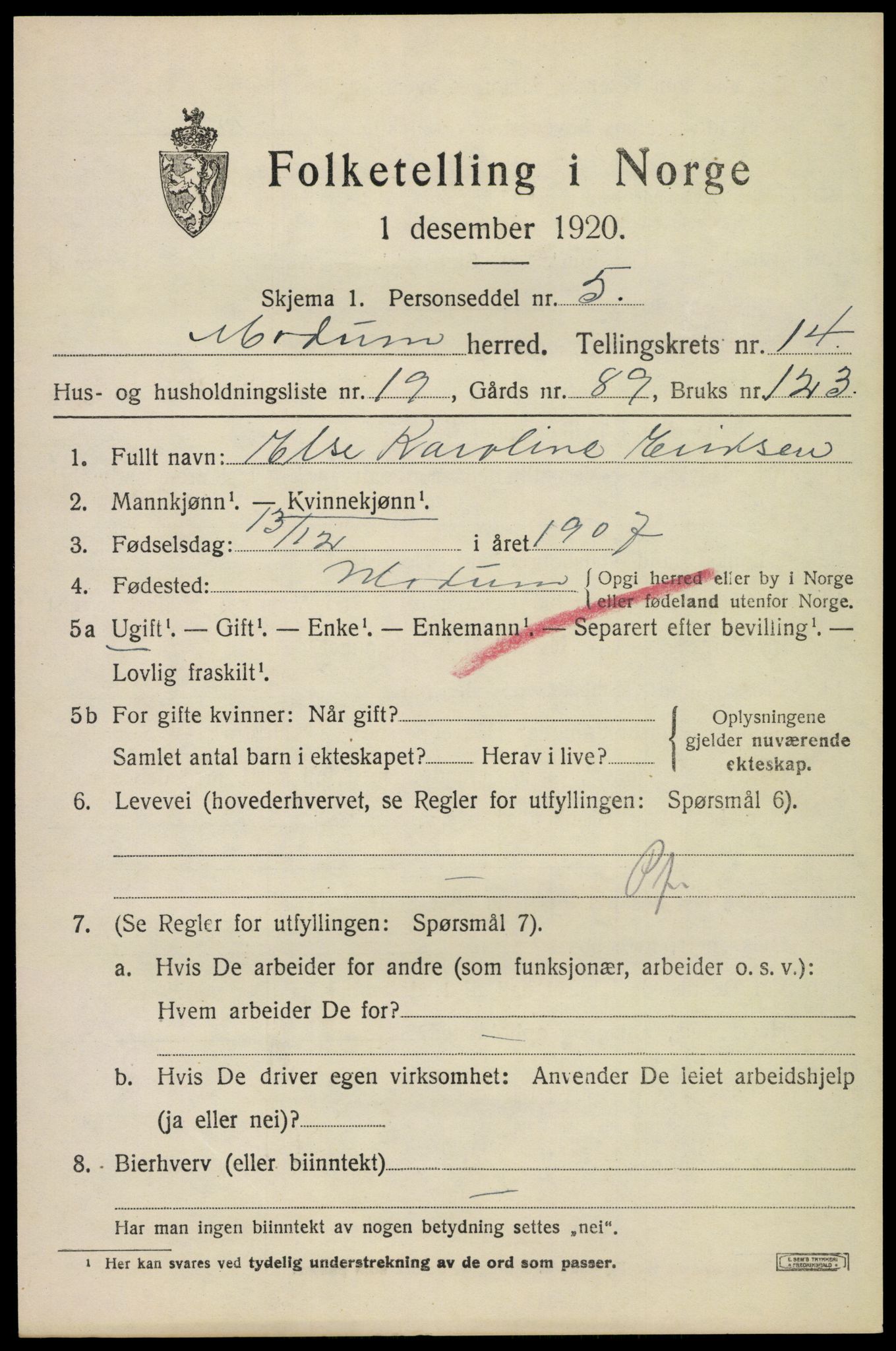 SAKO, 1920 census for Modum, 1920, p. 16205