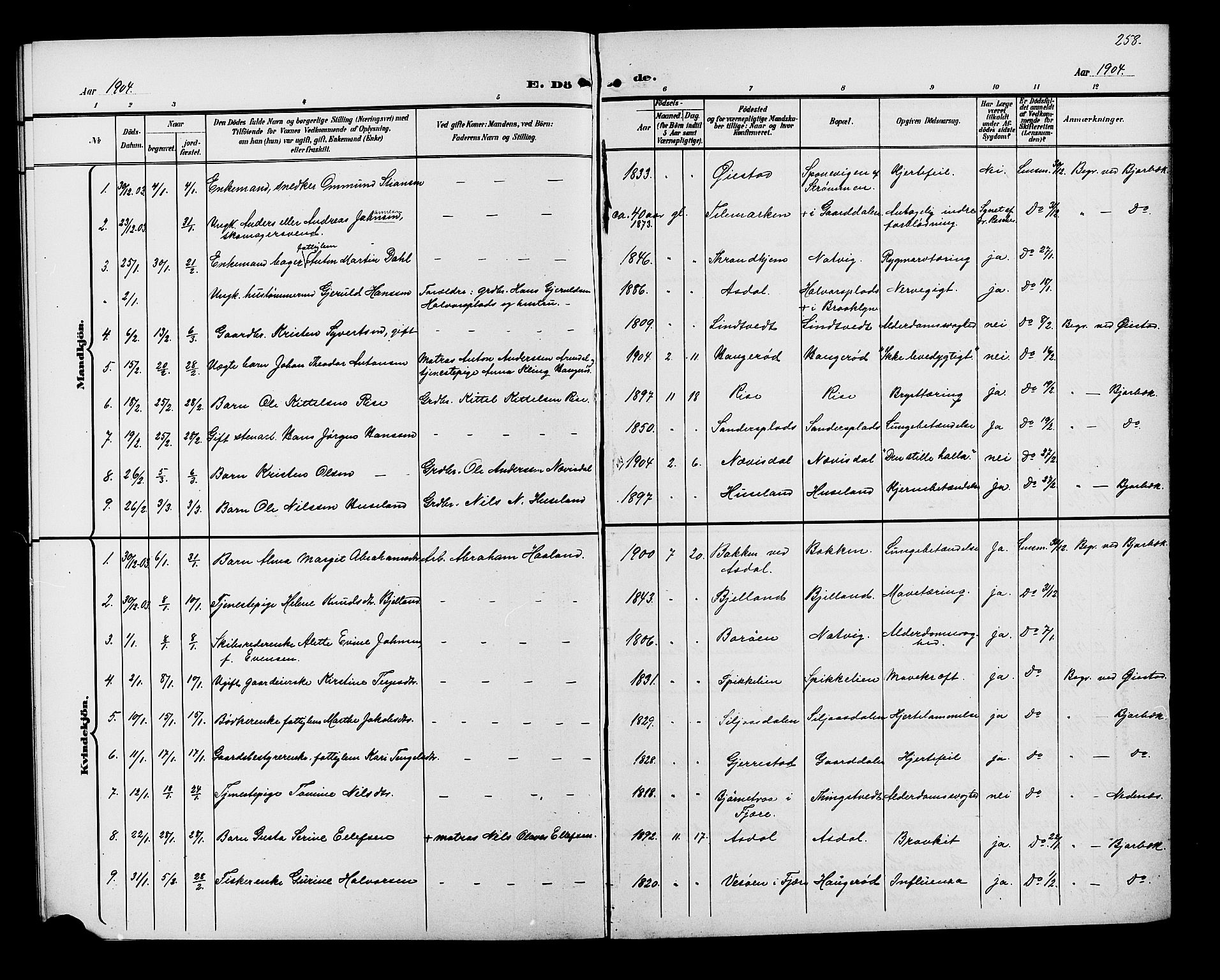 Øyestad sokneprestkontor, AV/SAK-1111-0049/F/Fb/L0010: Parish register (copy) no. B 10, 1897-1906, p. 258