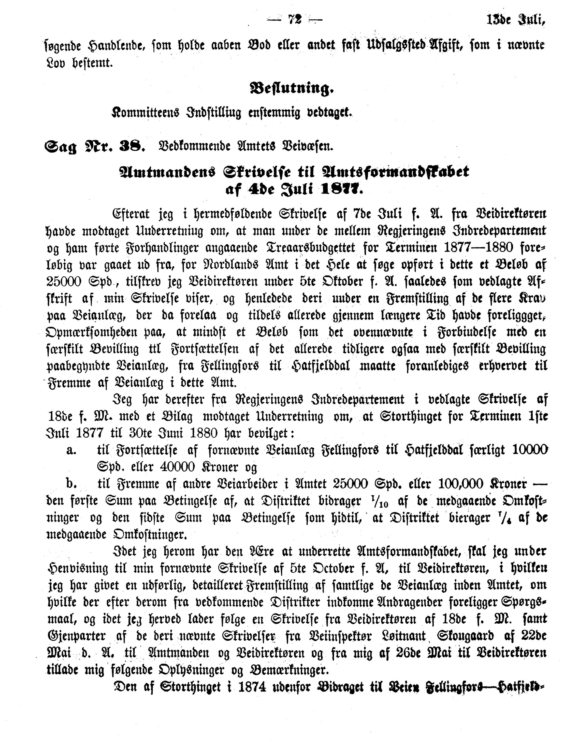 Nordland Fylkeskommune. Fylkestinget, AIN/NFK-17/176/A/Ac/L0010: Fylkestingsforhandlinger 1874-1880, 1874-1880