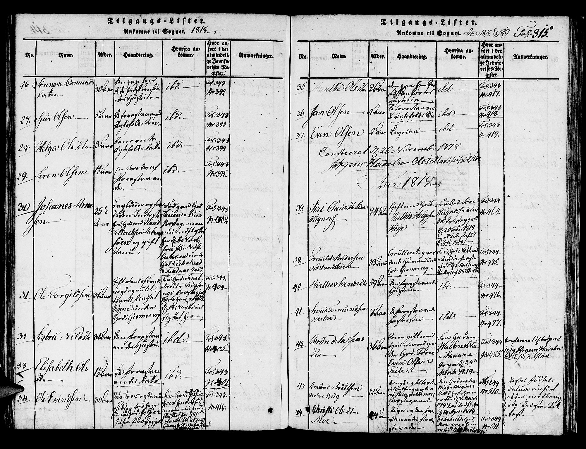 Avaldsnes sokneprestkontor, AV/SAST-A -101851/H/Ha/Haa/L0004: Parish register (official) no. A 4, 1816-1825, p. 315