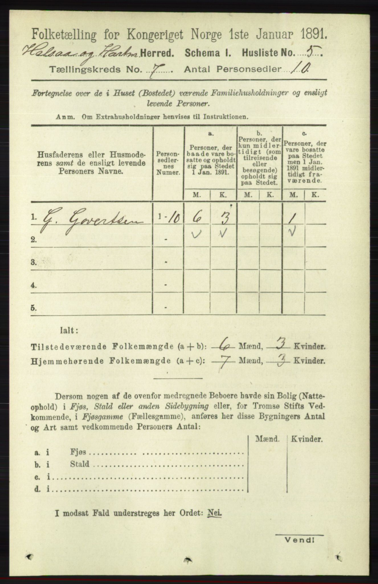 RA, 1891 census for 1019 Halse og Harkmark, 1891, p. 2659