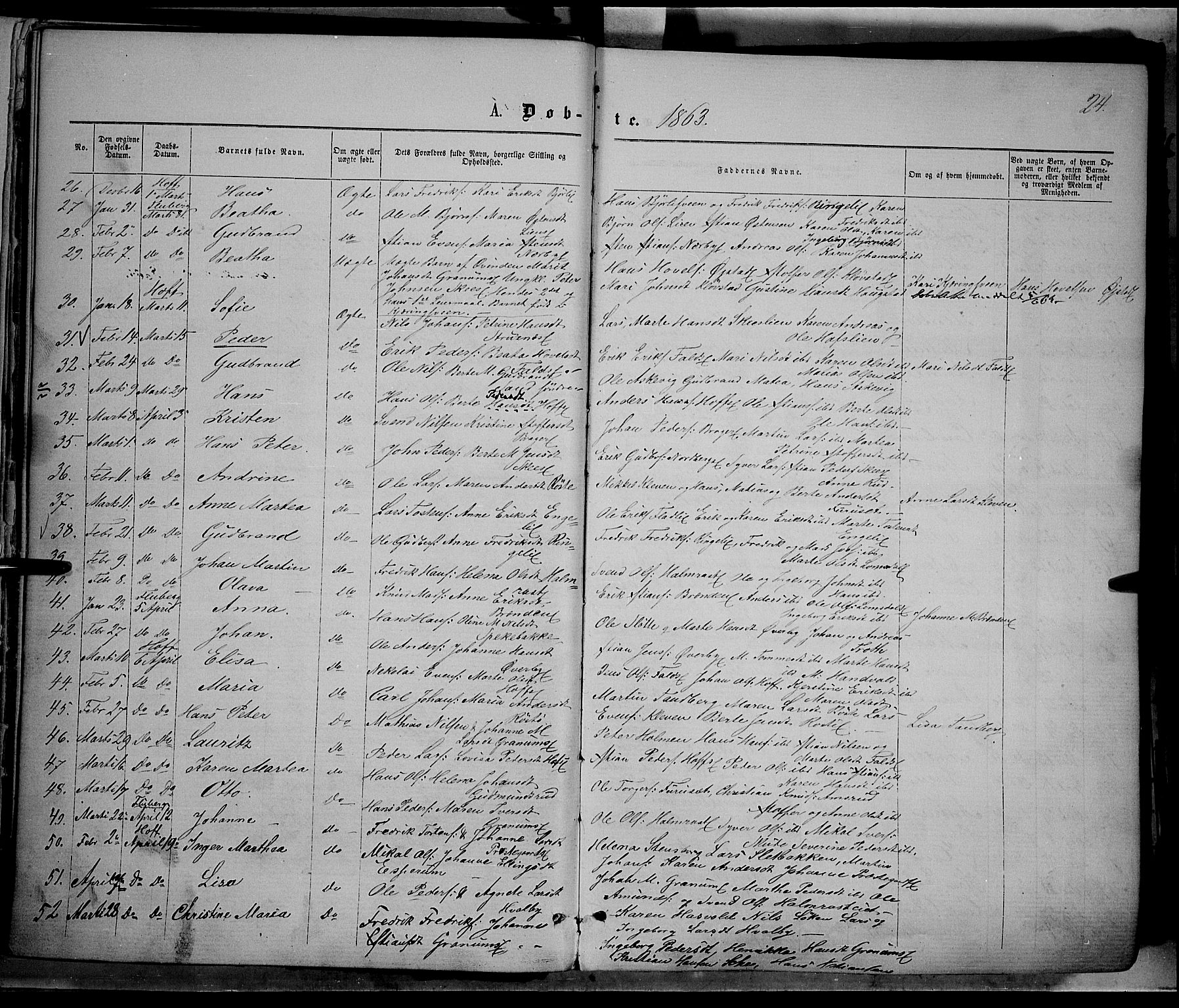 Søndre Land prestekontor, AV/SAH-PREST-122/K/L0001: Parish register (official) no. 1, 1860-1877, p. 24