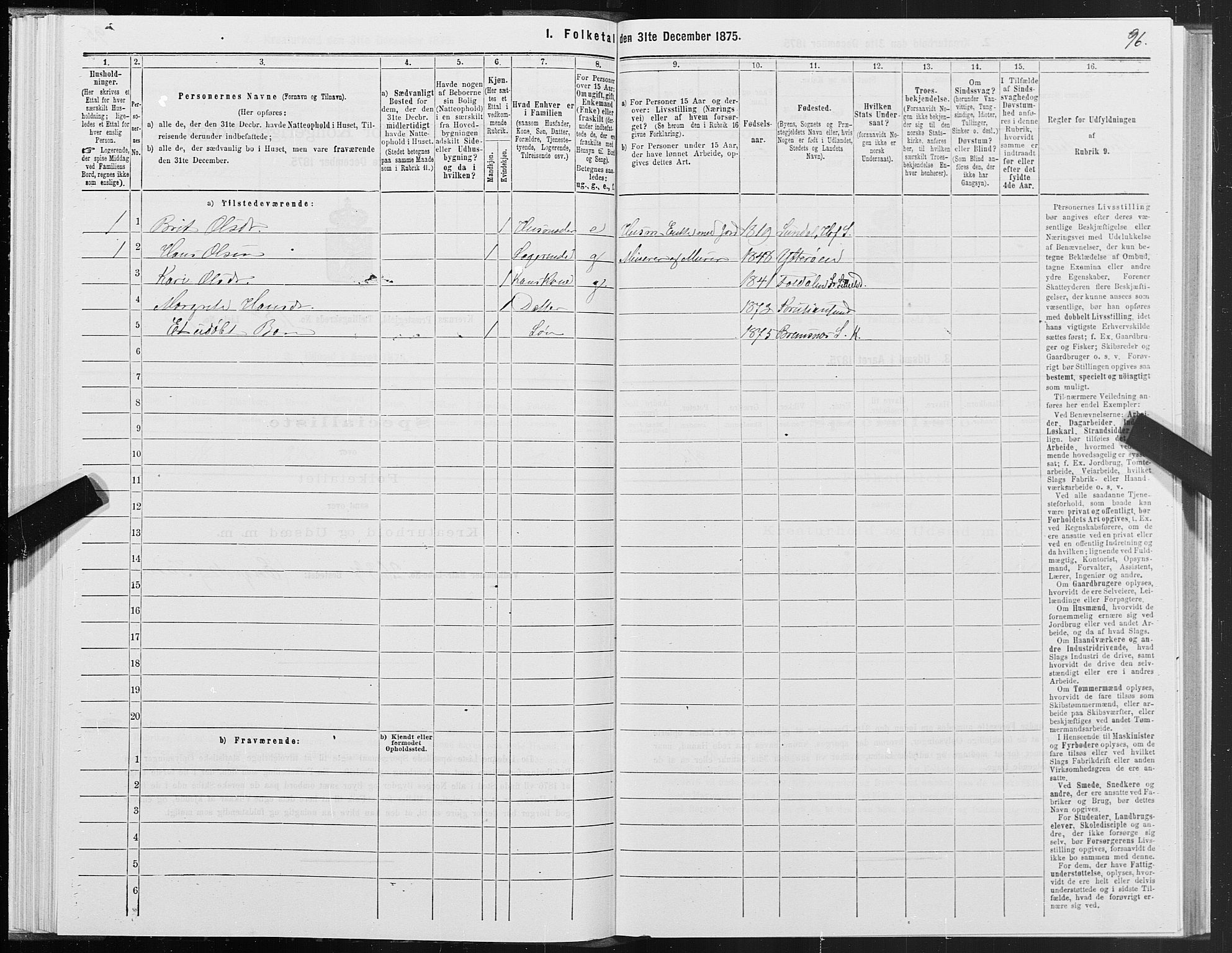 SAT, 1875 census for 1553P Kvernes, 1875, p. 7096