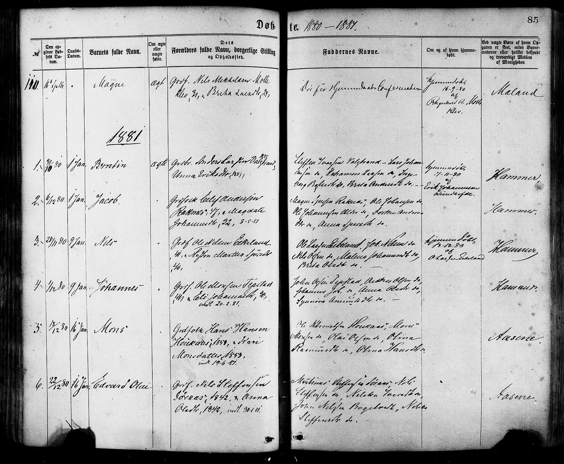 Hamre sokneprestembete, SAB/A-75501/H/Ha/Haa/Haaa/L0015: Parish register (official) no. A 15, 1870-1881, p. 85