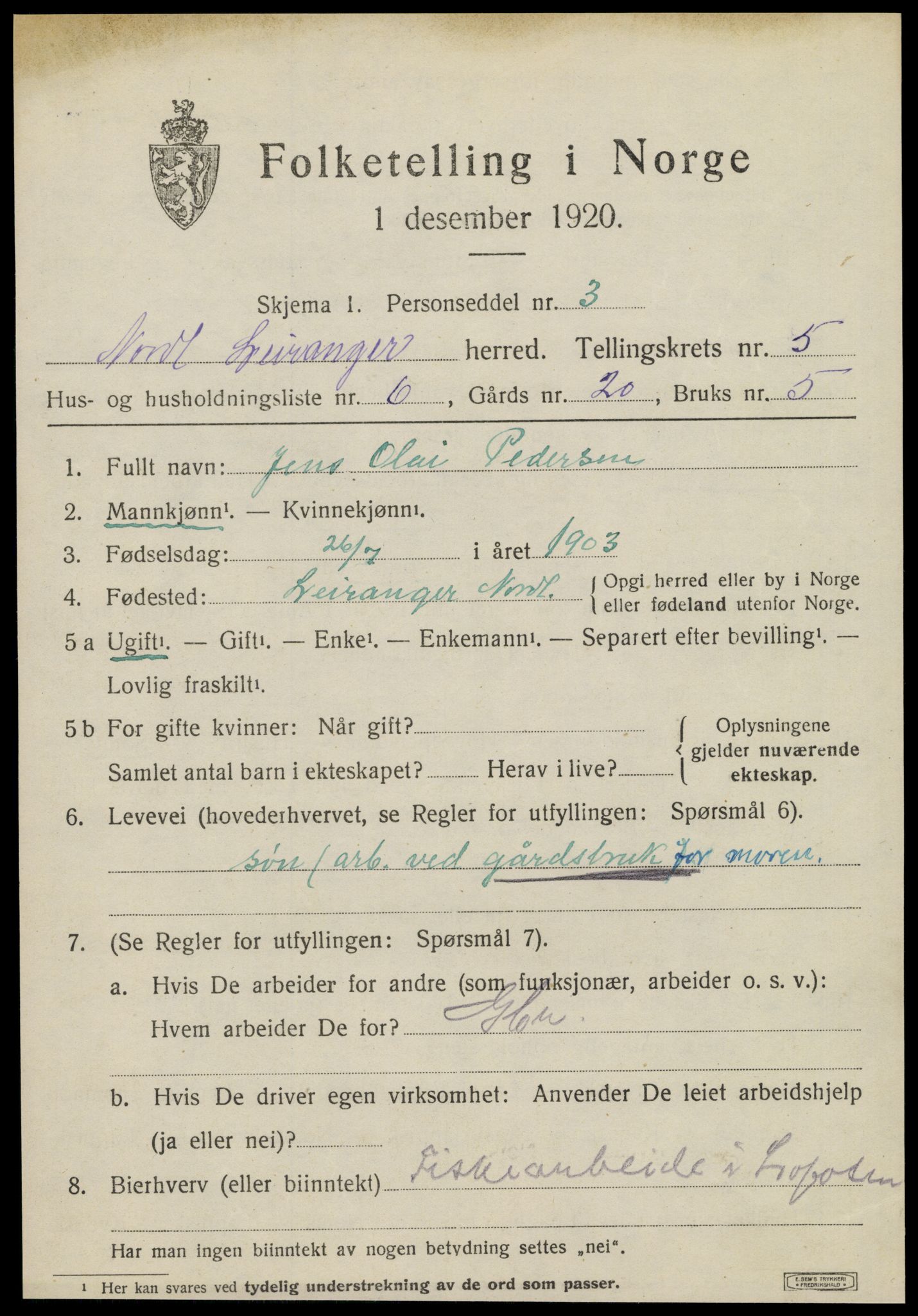 SAT, 1920 census for Leiranger, 1920, p. 1803