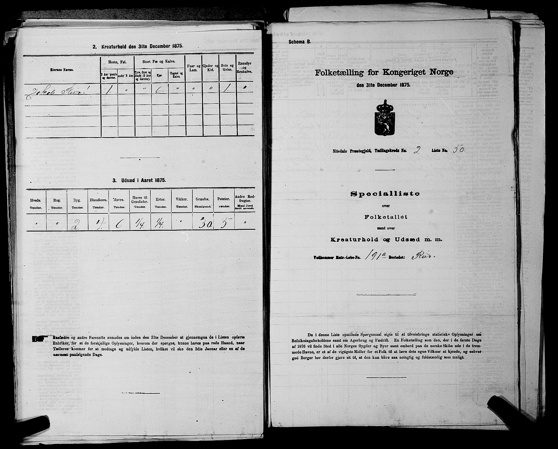 RA, 1875 census for 0233P Nittedal, 1875, p. 382