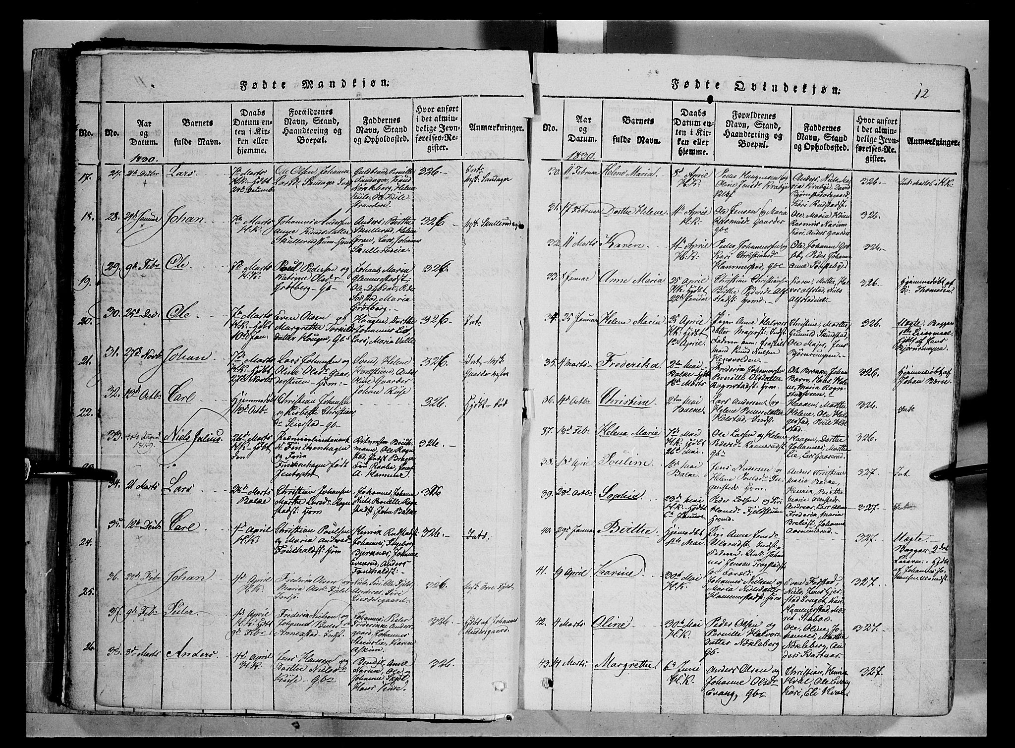 Østre Toten prestekontor, AV/SAH-PREST-104/H/Ha/Haa/L0001: Parish register (official) no. 1, 1828-1839, p. 12