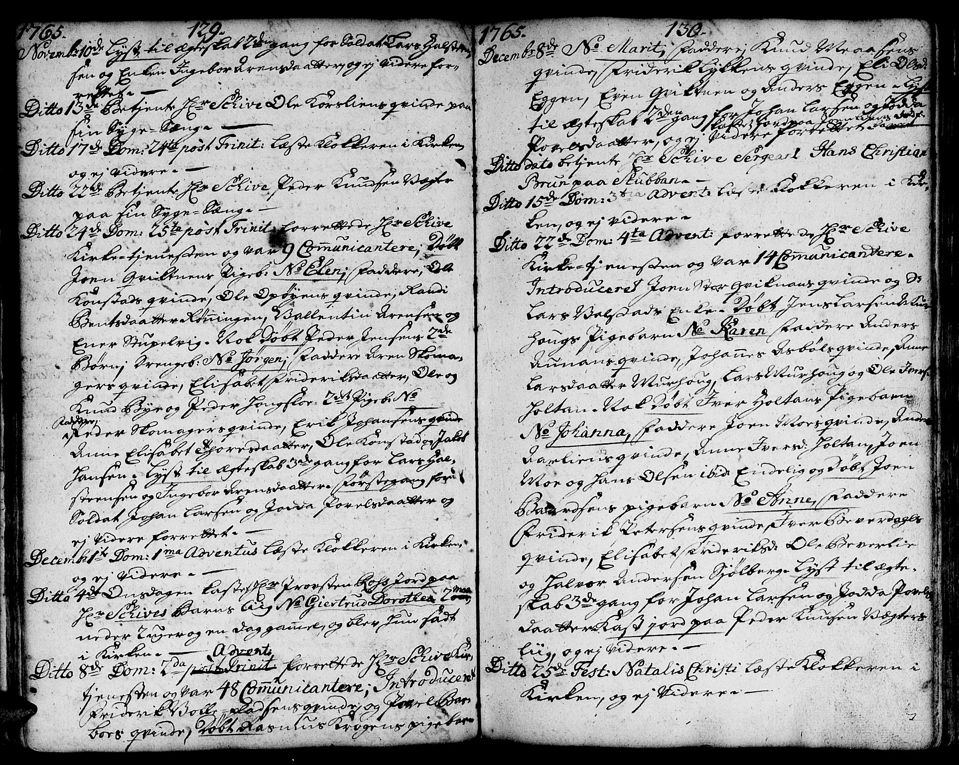 Ministerialprotokoller, klokkerbøker og fødselsregistre - Sør-Trøndelag, SAT/A-1456/671/L0840: Parish register (official) no. 671A02, 1756-1794, p. 129-130
