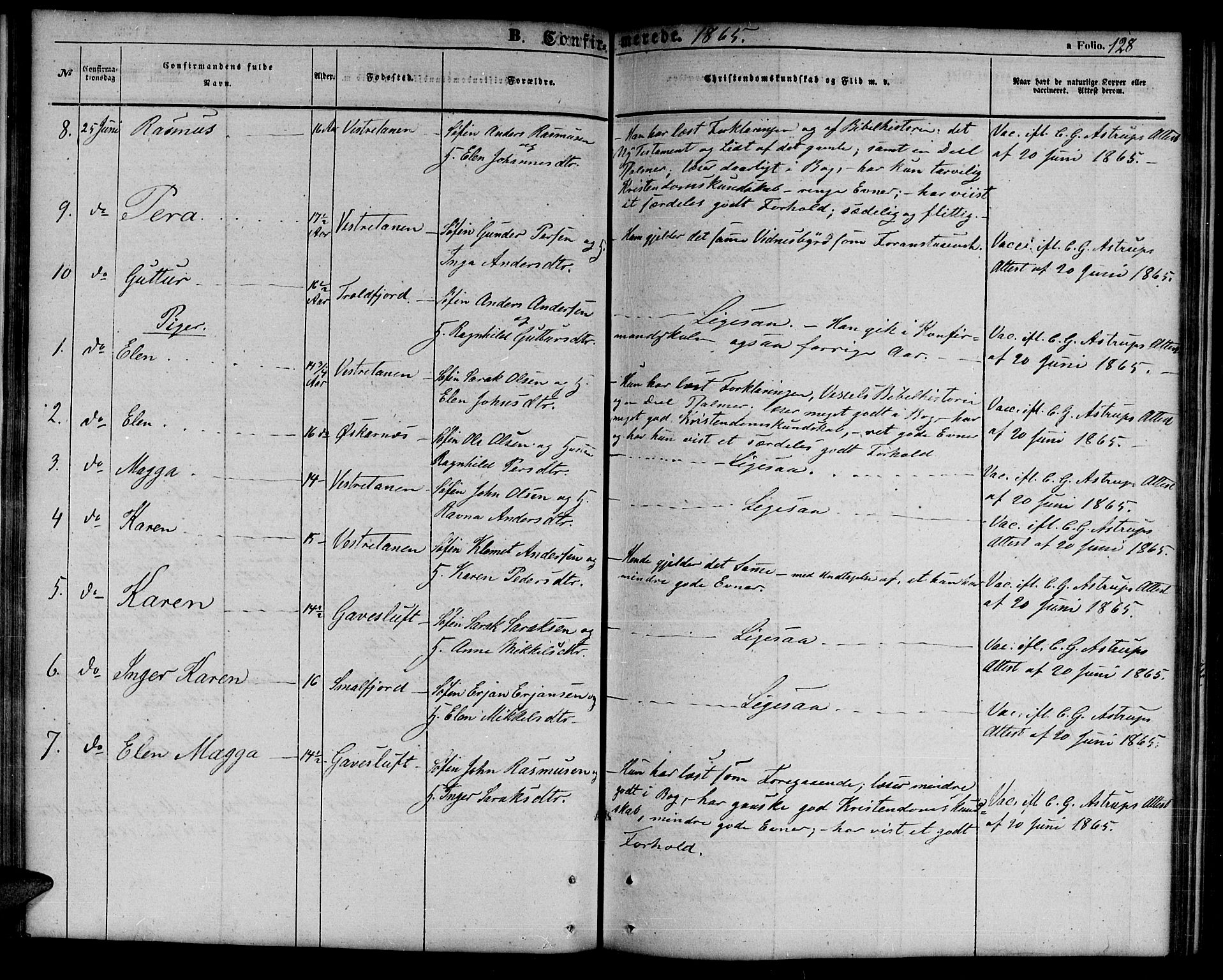 Tana sokneprestkontor, SATØ/S-1334/H/Hb/L0001klokker: Parish register (copy) no. 1 /1, 1853-1867, p. 128
