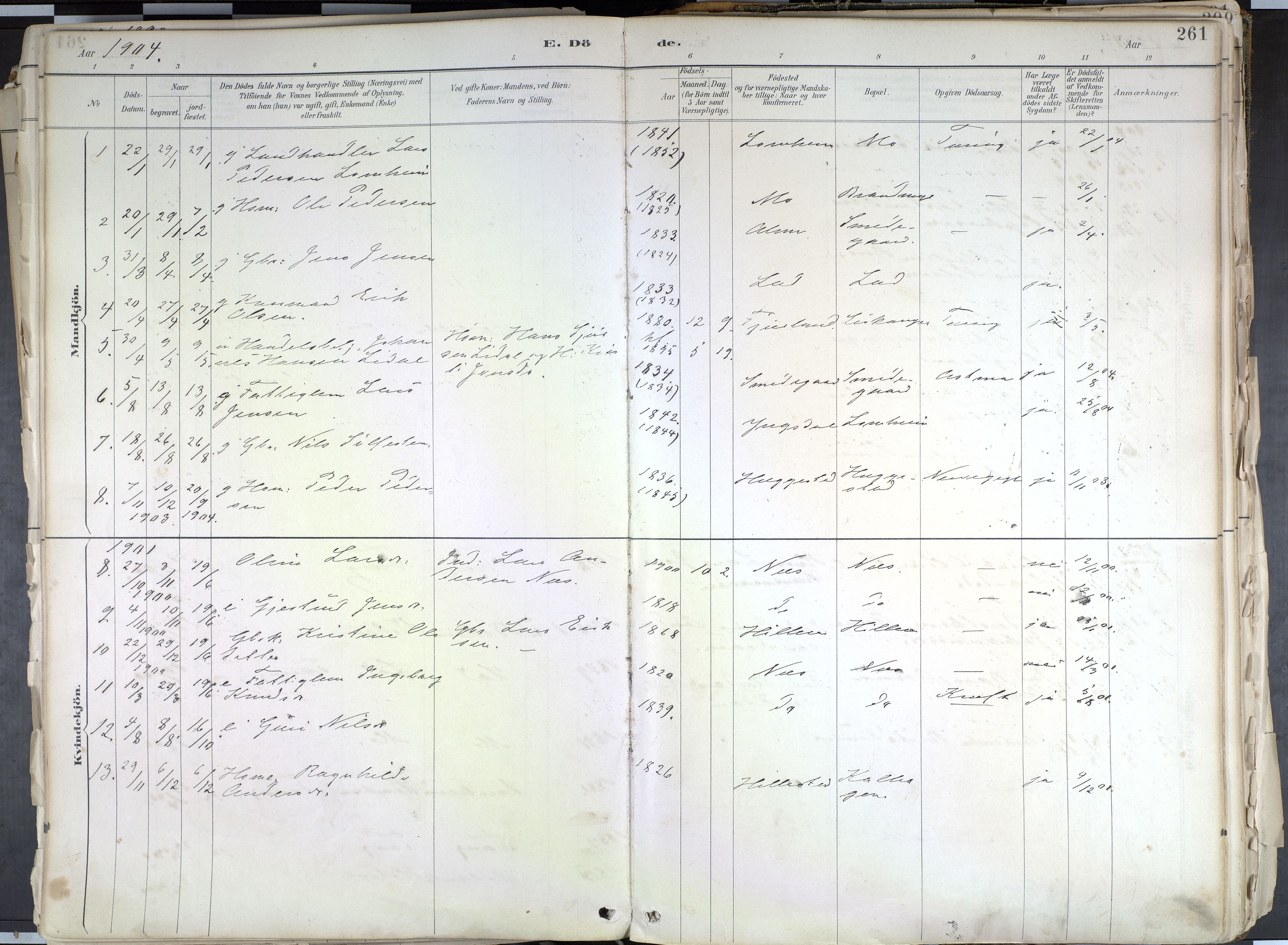 Hafslo sokneprestembete, SAB/A-80301/H/Haa/Haab/L0001: Parish register (official) no. B 1, 1886-1945, p. 261