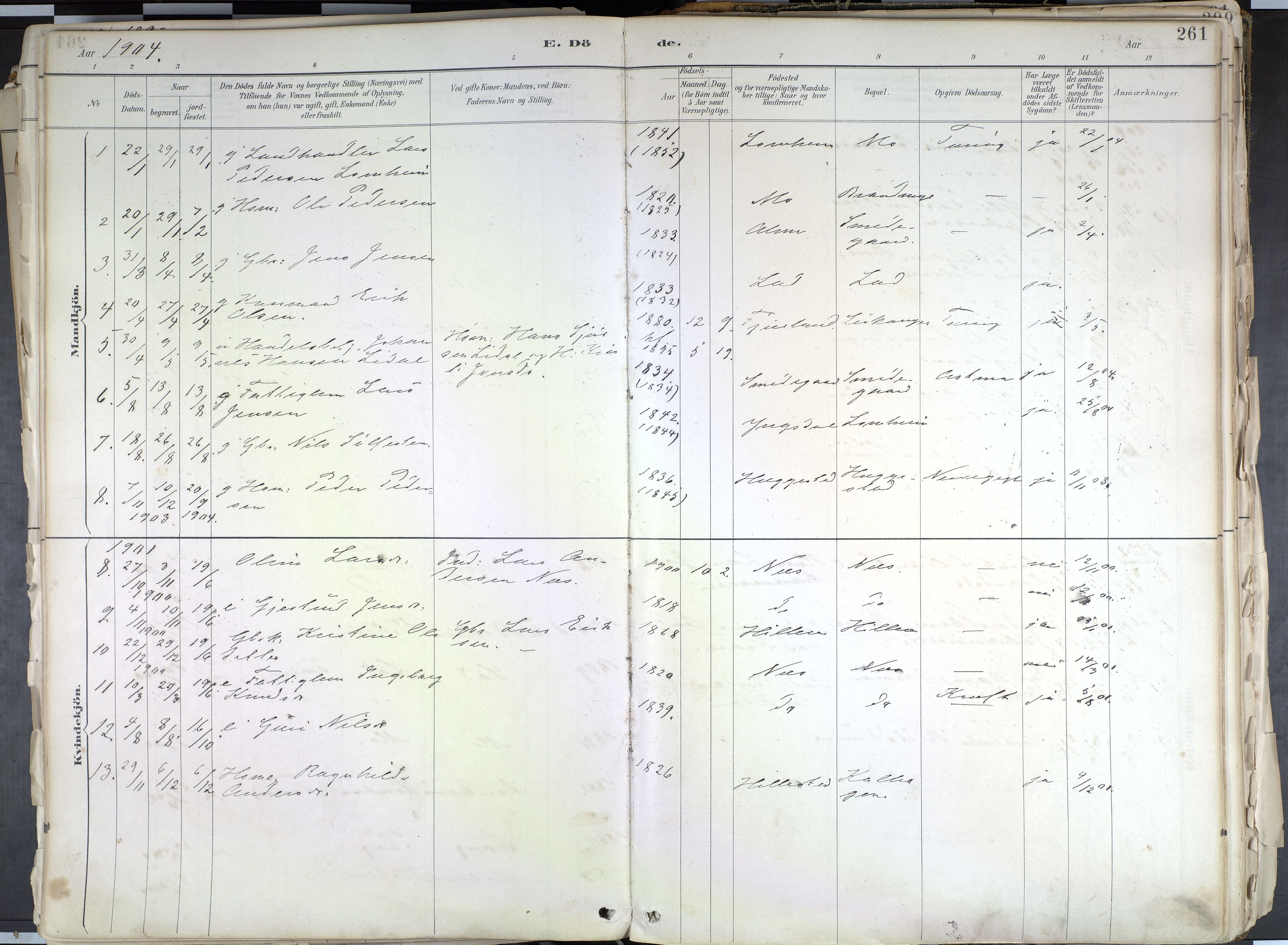 Hafslo sokneprestembete, AV/SAB-A-80301/H/Haa/Haab/L0001: Parish register (official) no. B 1, 1886-1945, p. 261